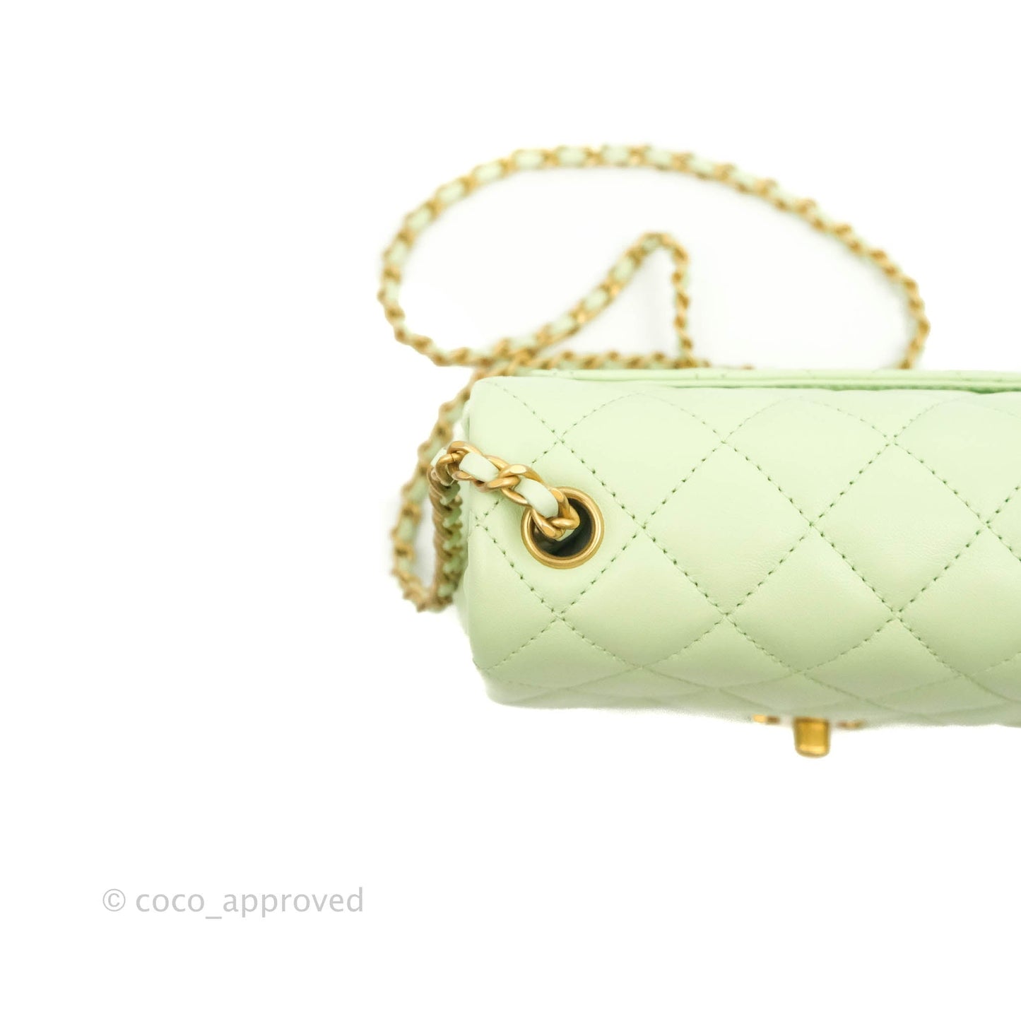 Chanel Pearl Crush Mini Square Quilted Avocado Green Lambskin Aged Gold Hardware