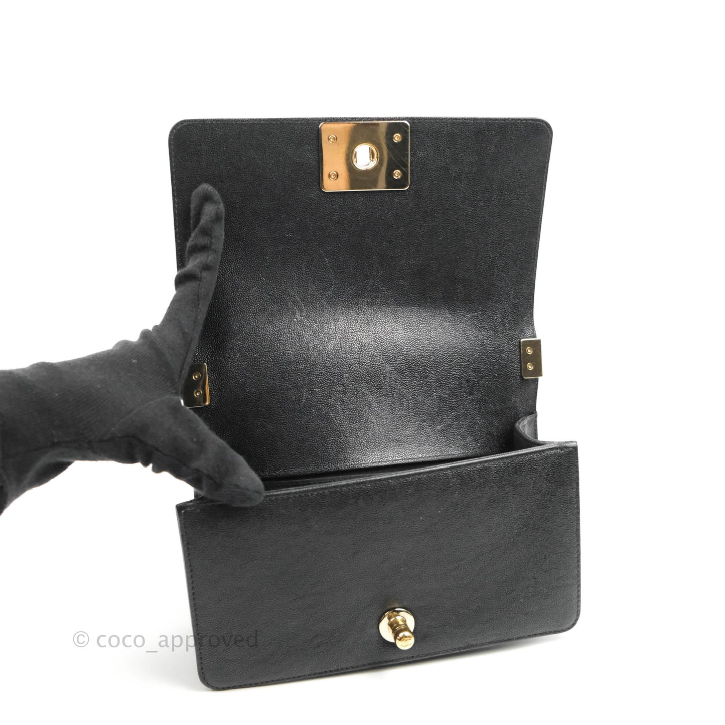 Chanel Small Boy Chevron Black Caviar Gold Hardware