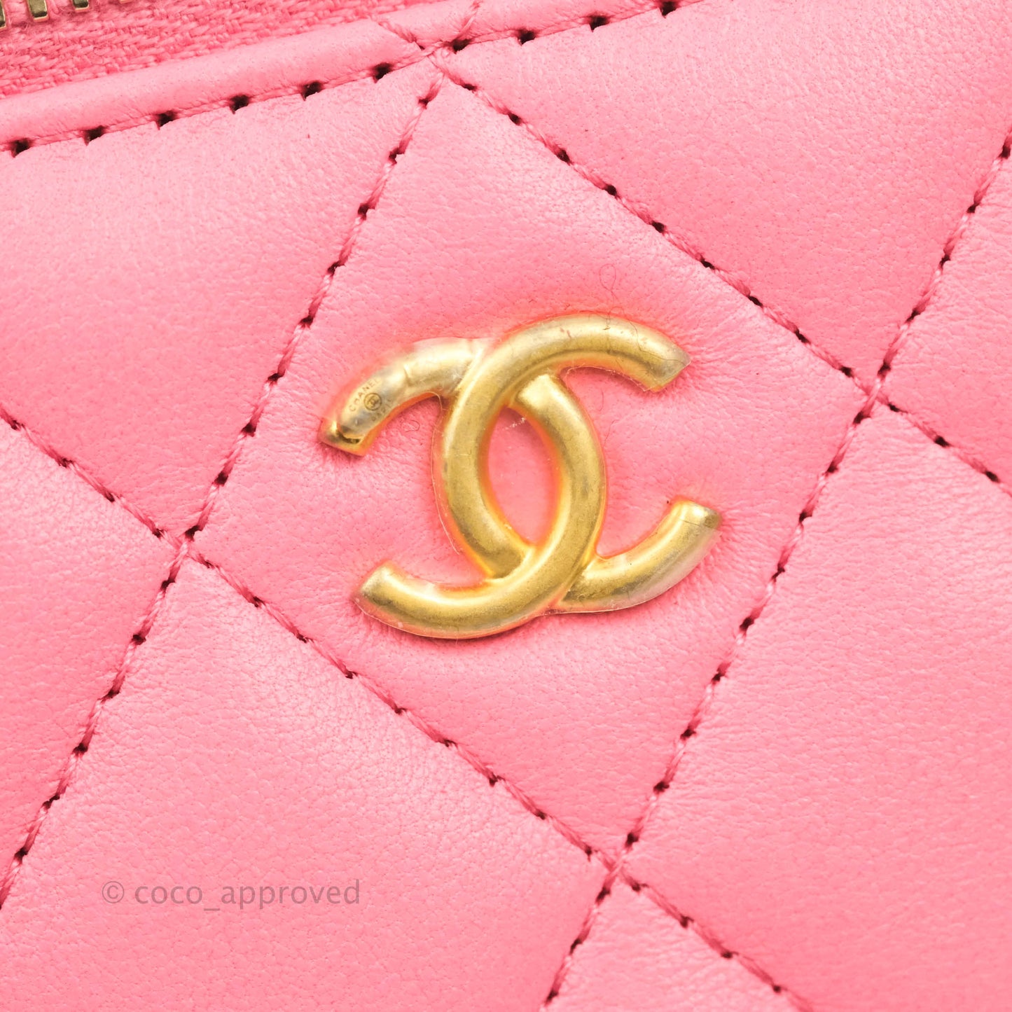 Chanel Vanity with Pearl Crush Chain Pink Lambskin Aged Gold Hardware