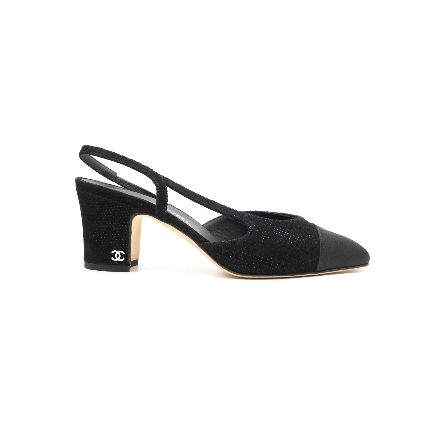Chanel Classic Slingback Black Velvet Size 37.5C