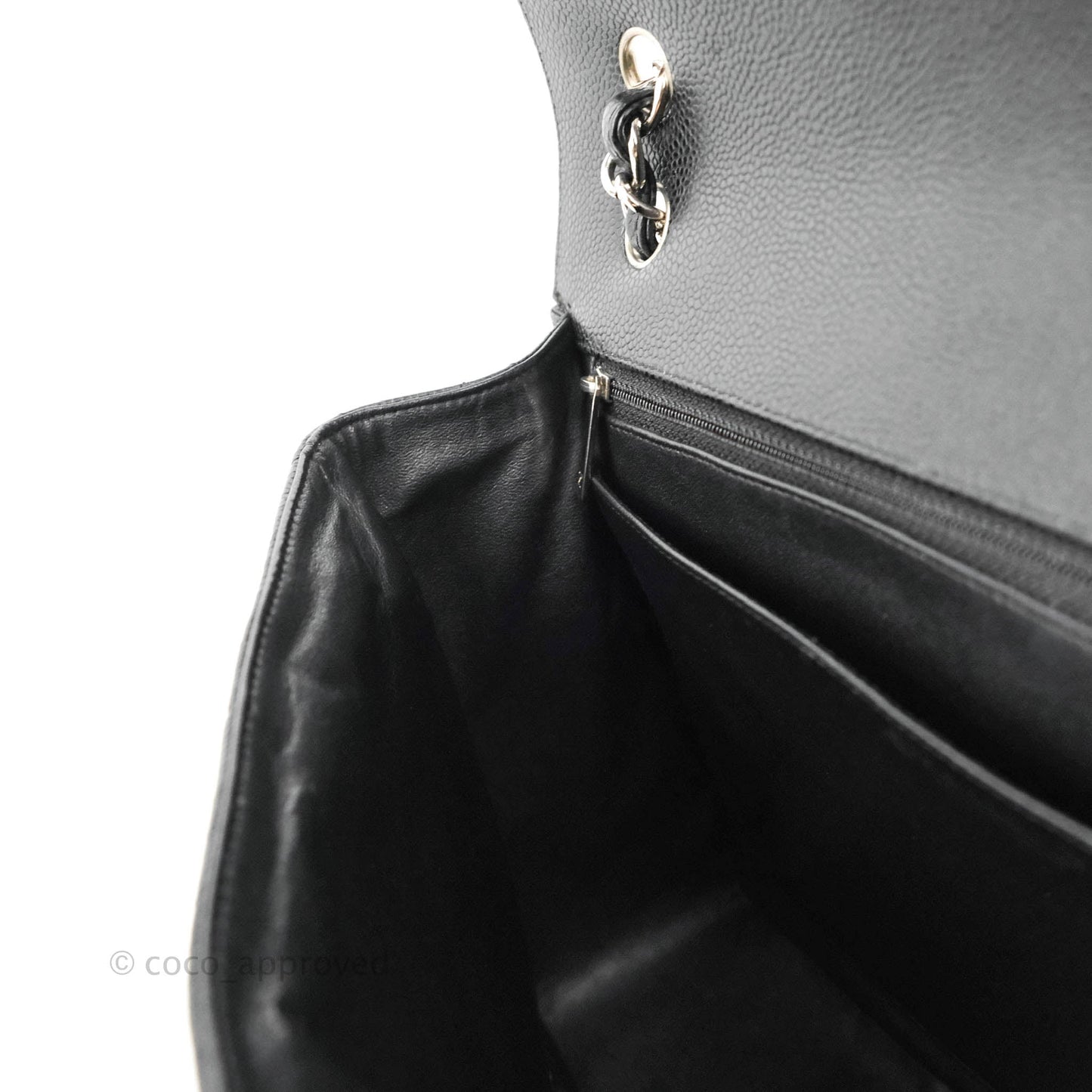 Chanel Quilted Single Flap Maxi Black Caviar Silver Hardware