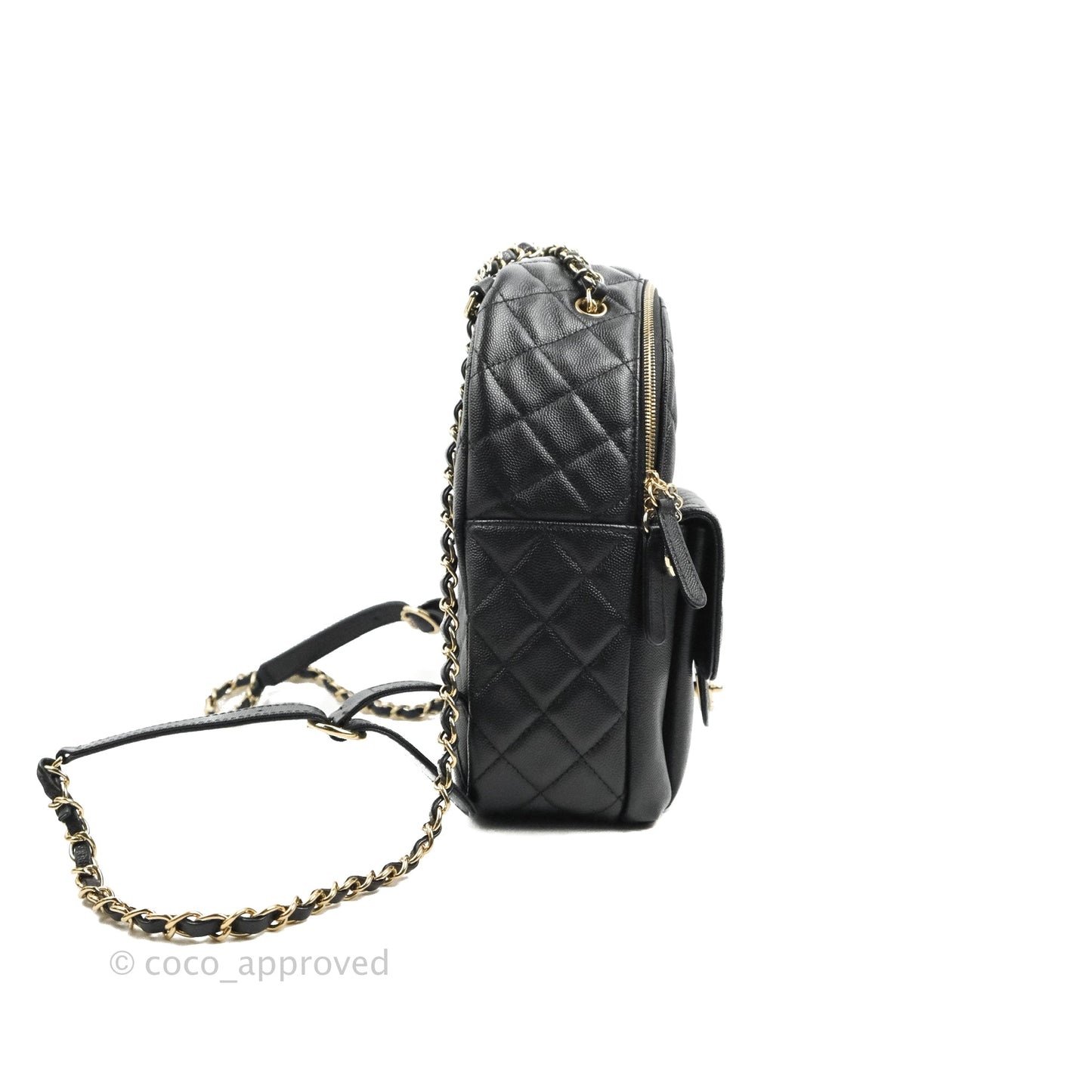Chanel Quilted Large CC Day Backpack Black Caviar Gold Hardware