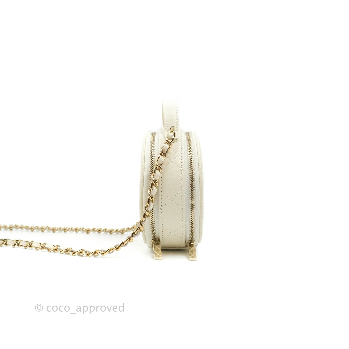 Chanel Mini Round Vanity Bag with Handle Ivory Caviar 22C