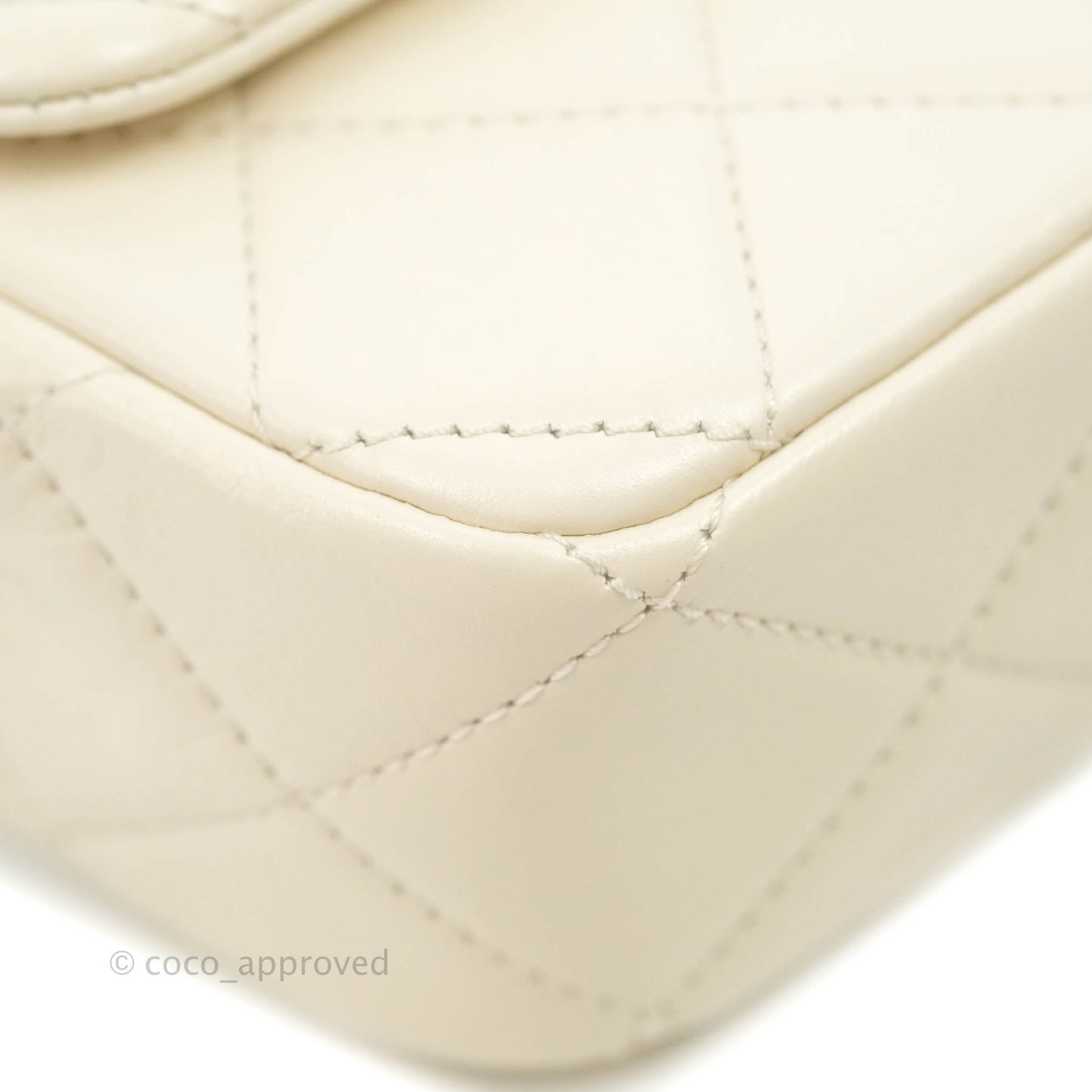 Chanel Mini Rectangular Crystal Pearls Chain Flap White Calfskin Aged Gold Hardware