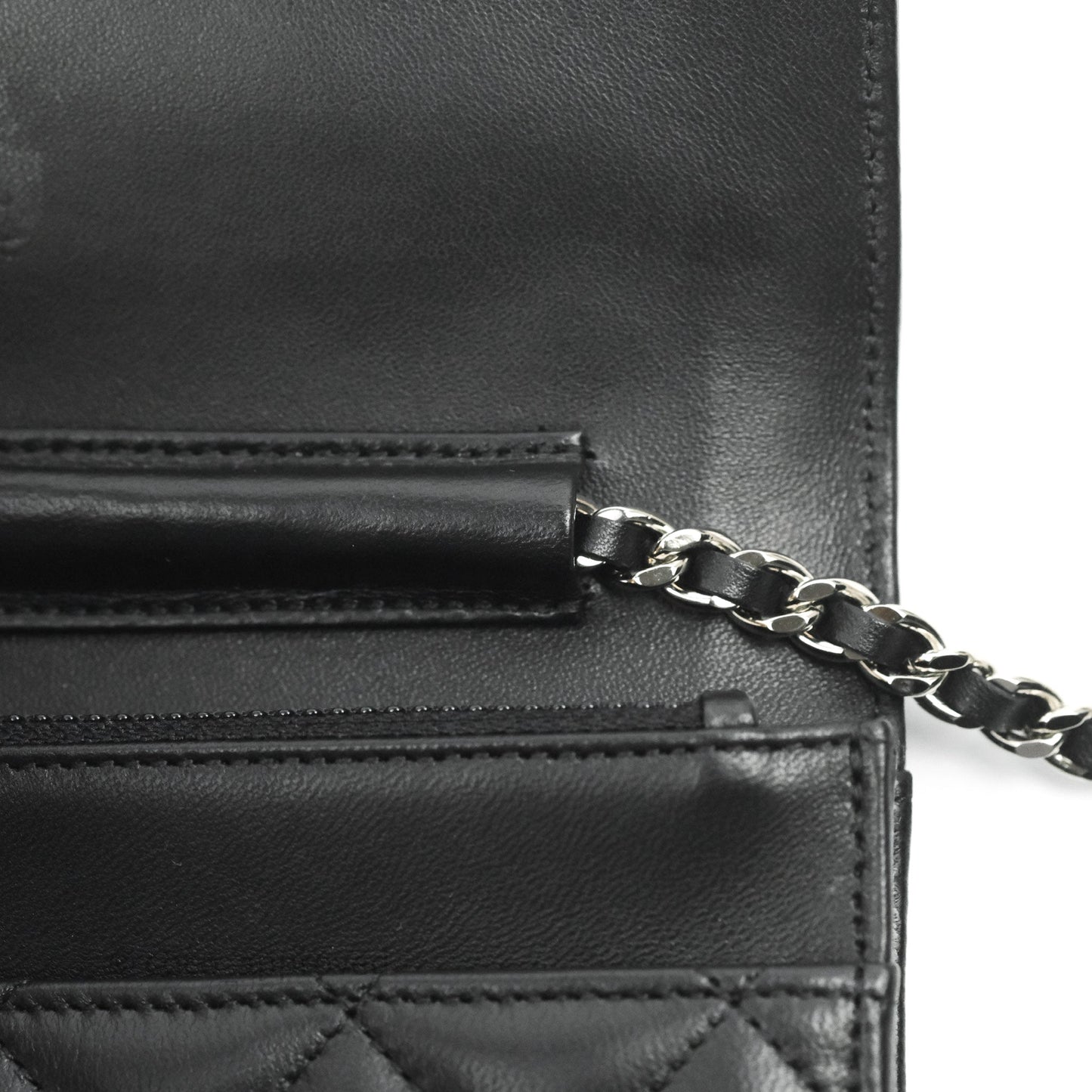 Chanel Quilted Wallet on Chain WOC Black Lambskin Silver Hardware