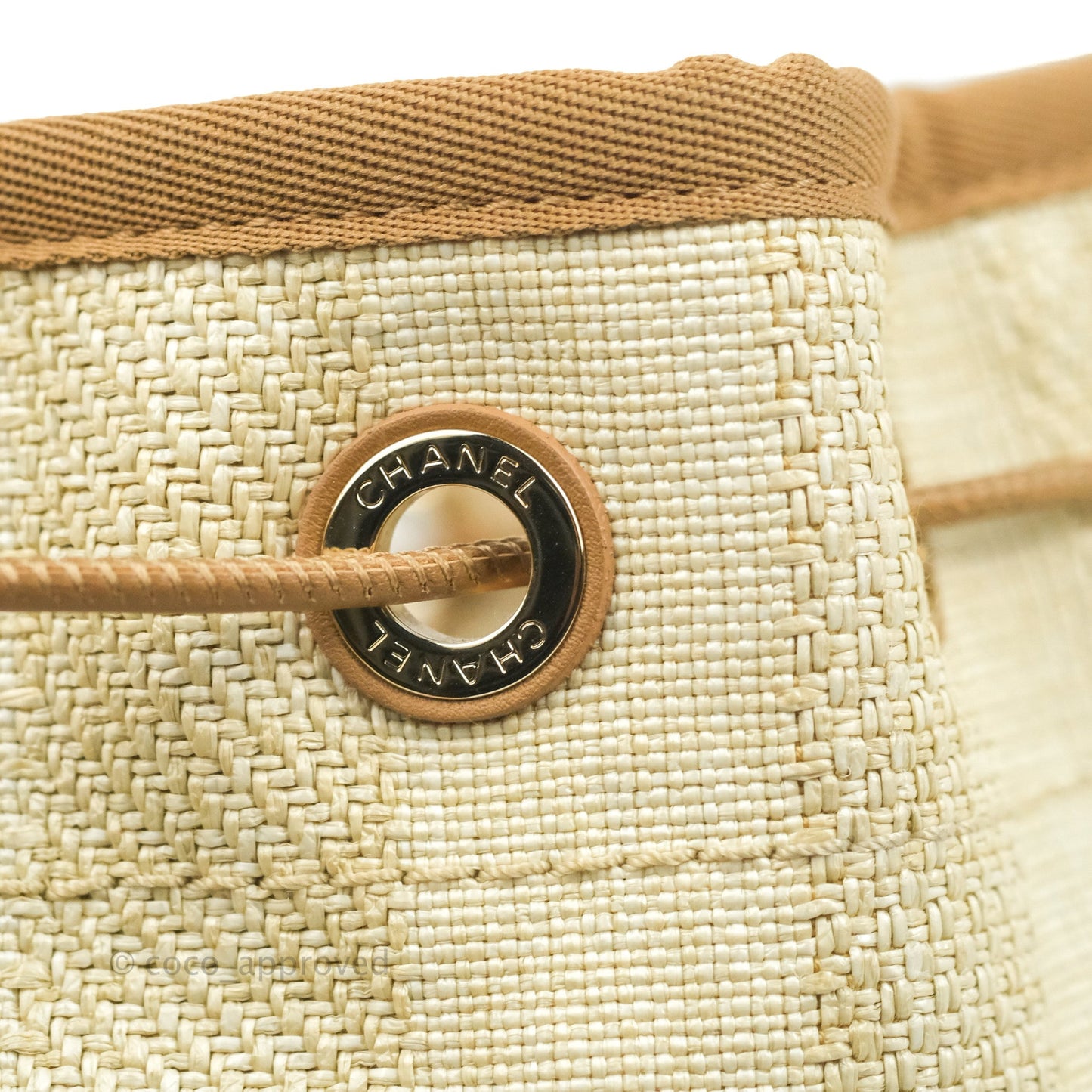 Chanel Raffia Canvas Deauville Drawstring Bucket Bag Brown Gold Hardware