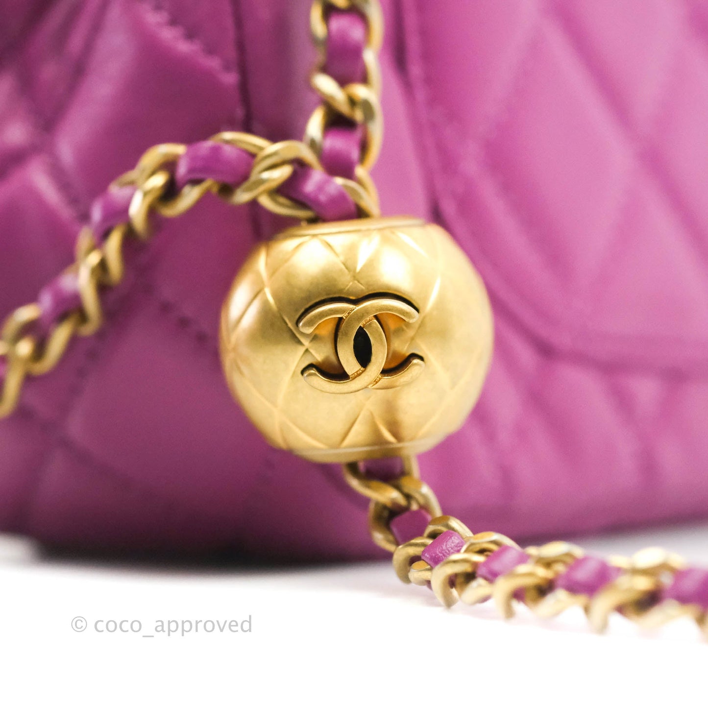 Chanel Mini Rectangular Pearl Crush Quilted Purple Lambskin Aged Gold Hardware