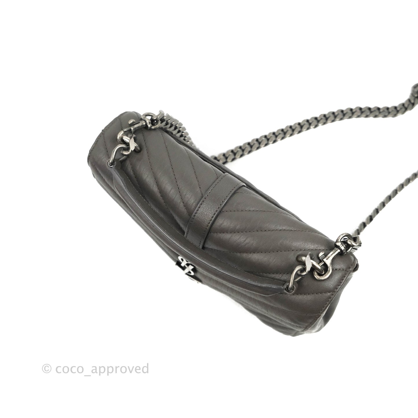 Saint Laurent Chevron Medium College Grey Chain Bag Ruthenium Hardware