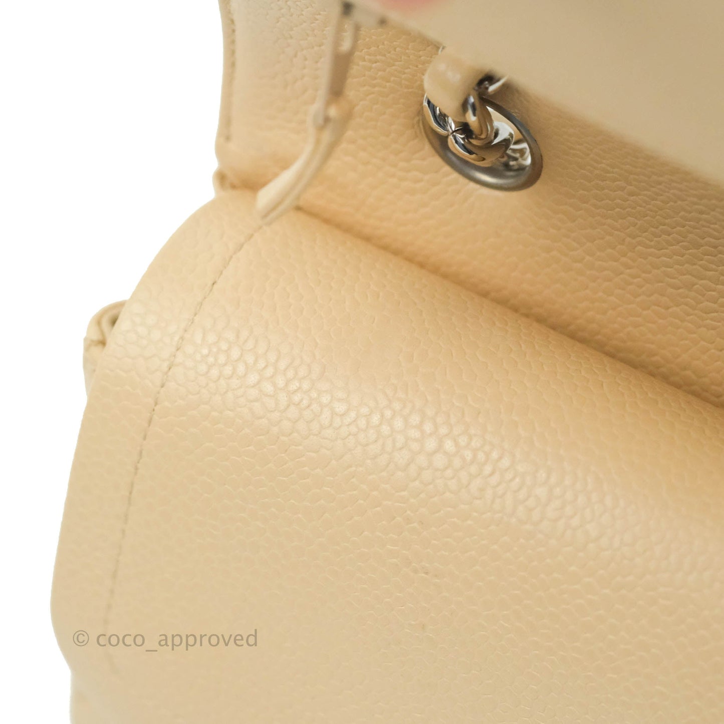 Chanel Classic M/L Medium Flap Quilted Beige Caviar Silver Hardware