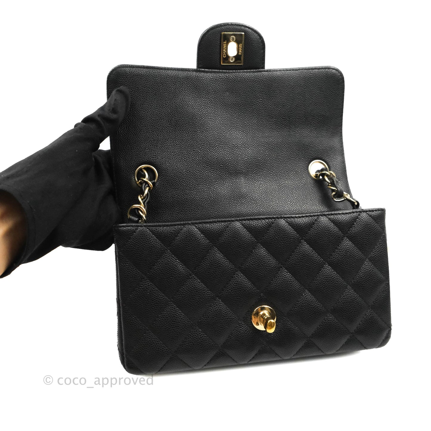 Chanel Classic Mini Rectangular Flap Black Caviar Gold Hardware 17C