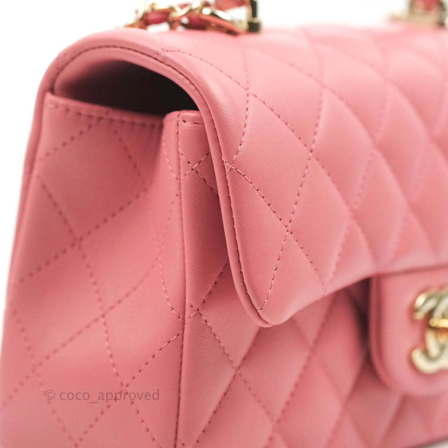 Chanel Top Handle Mini Rectangular Flap Bag Pink Lambskin Gold Hardware