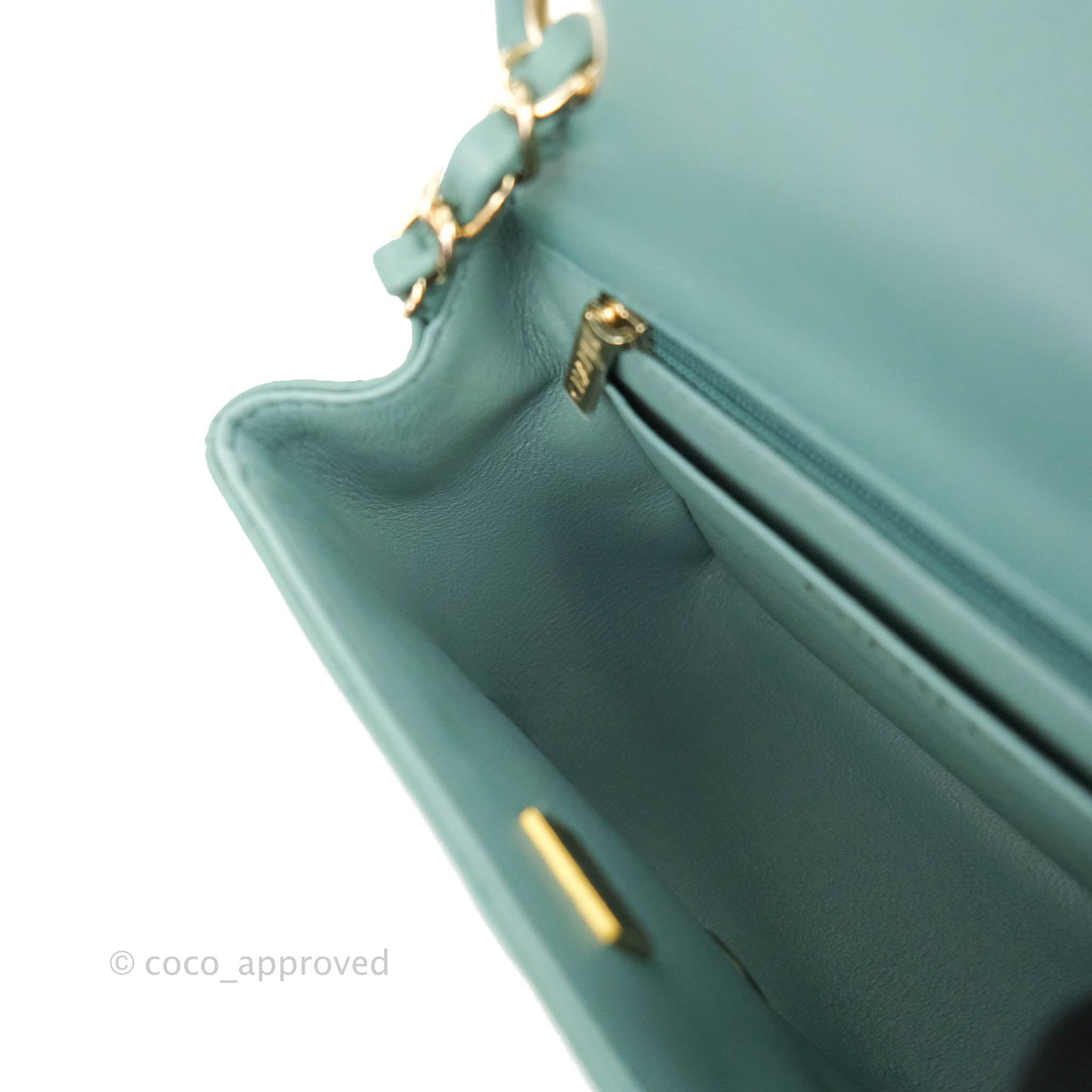 Chanel Mini Square Teal Green Lambskin Gold Hardware