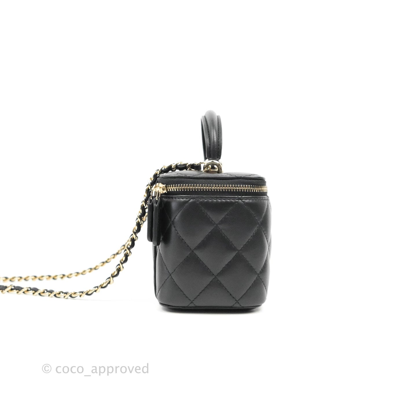 Chanel Vanity Rectangular Top Handle Black Lambskin Gold Hardware