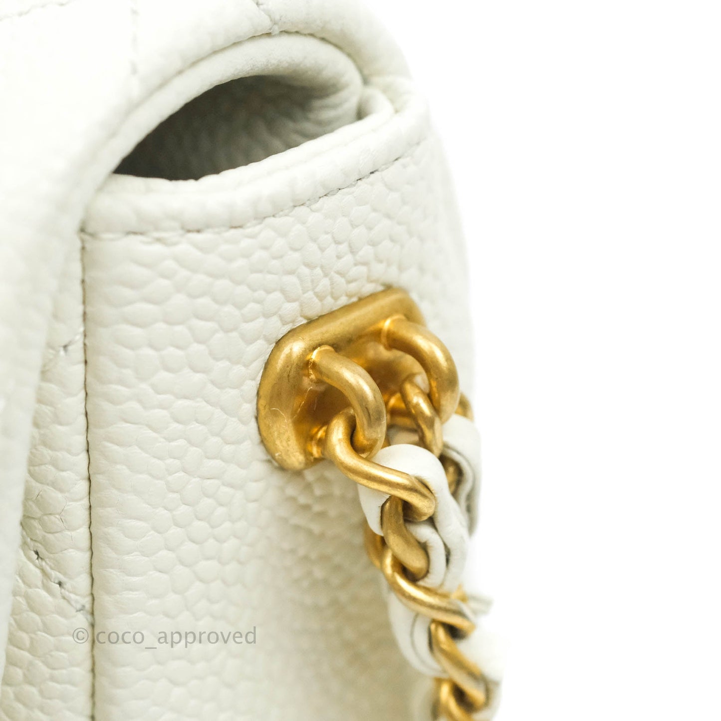 Chanel Mini Flap Bag Coin Charm Soul Chain White Caviar Aged Gold Hardware 21A