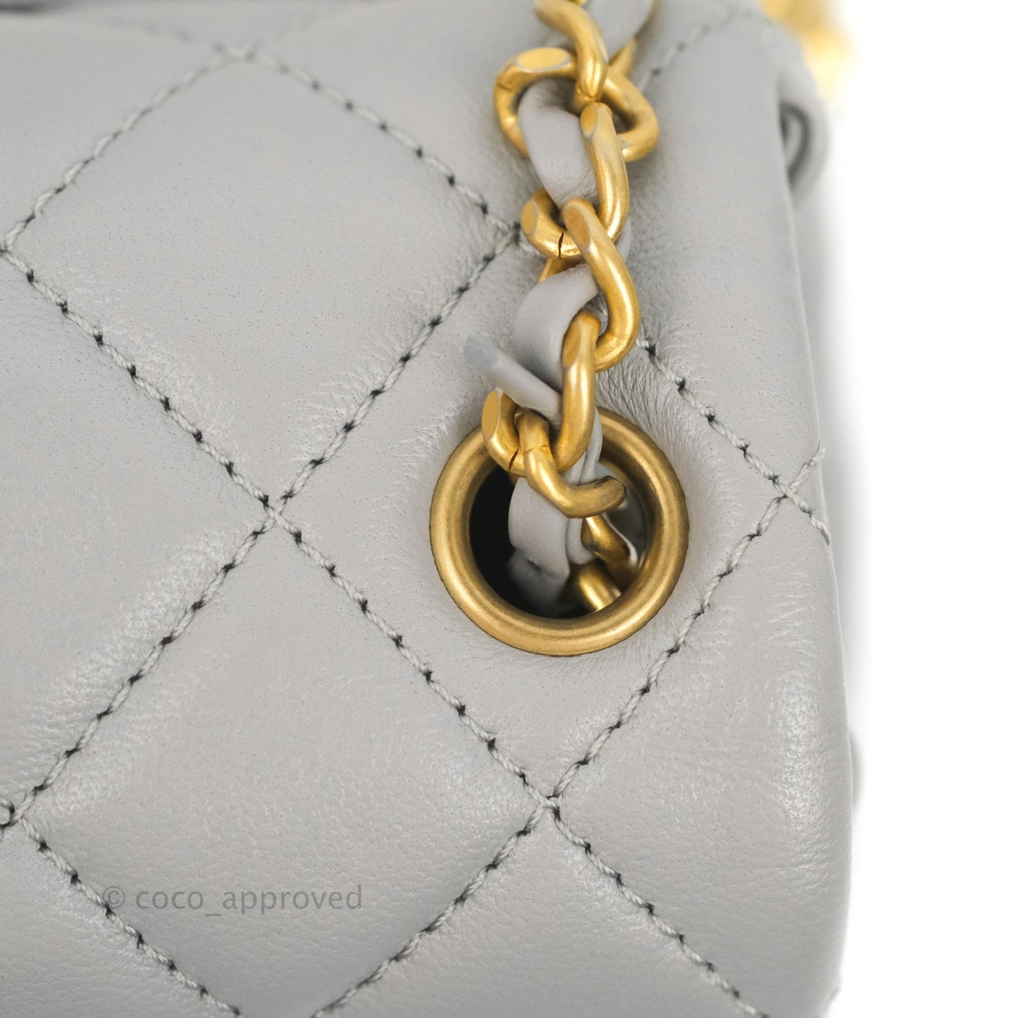 Chanel Mini Square Pearl Crush Quilted Grey Lambskin Aged Gold Hardware