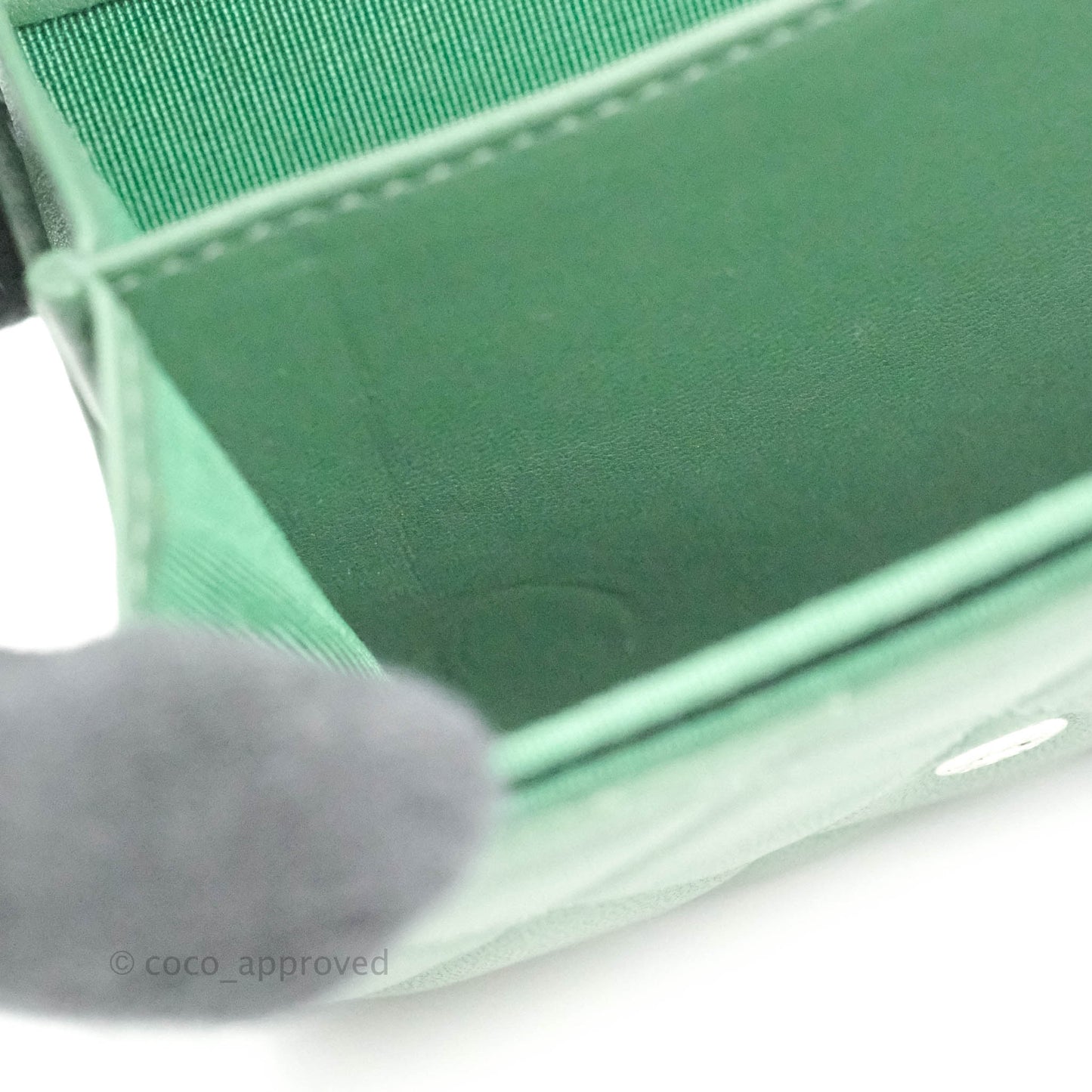 Chanel Classic Flap Coin Purse Dark Green Lambskin Silver Hardware