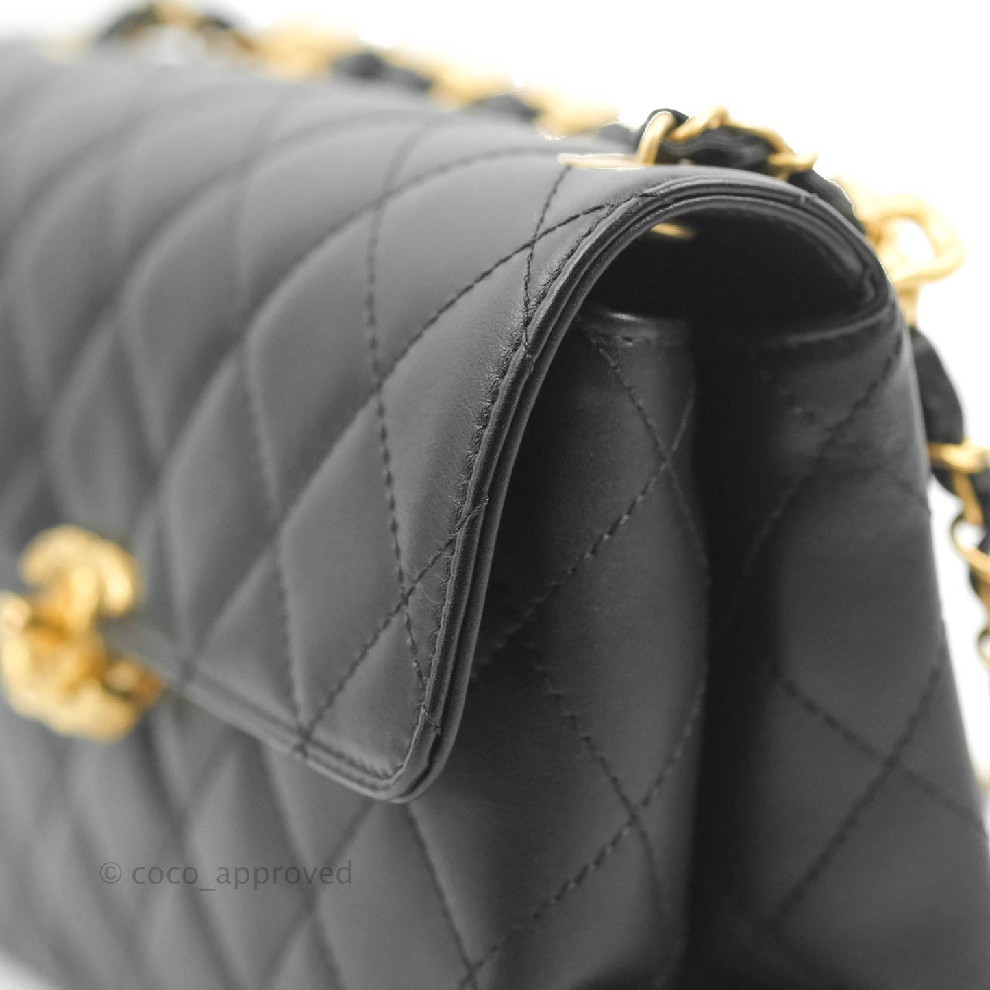 Chanel Small Chain Bar Flap Bag Black Calfskin Aged Gold Hardware
