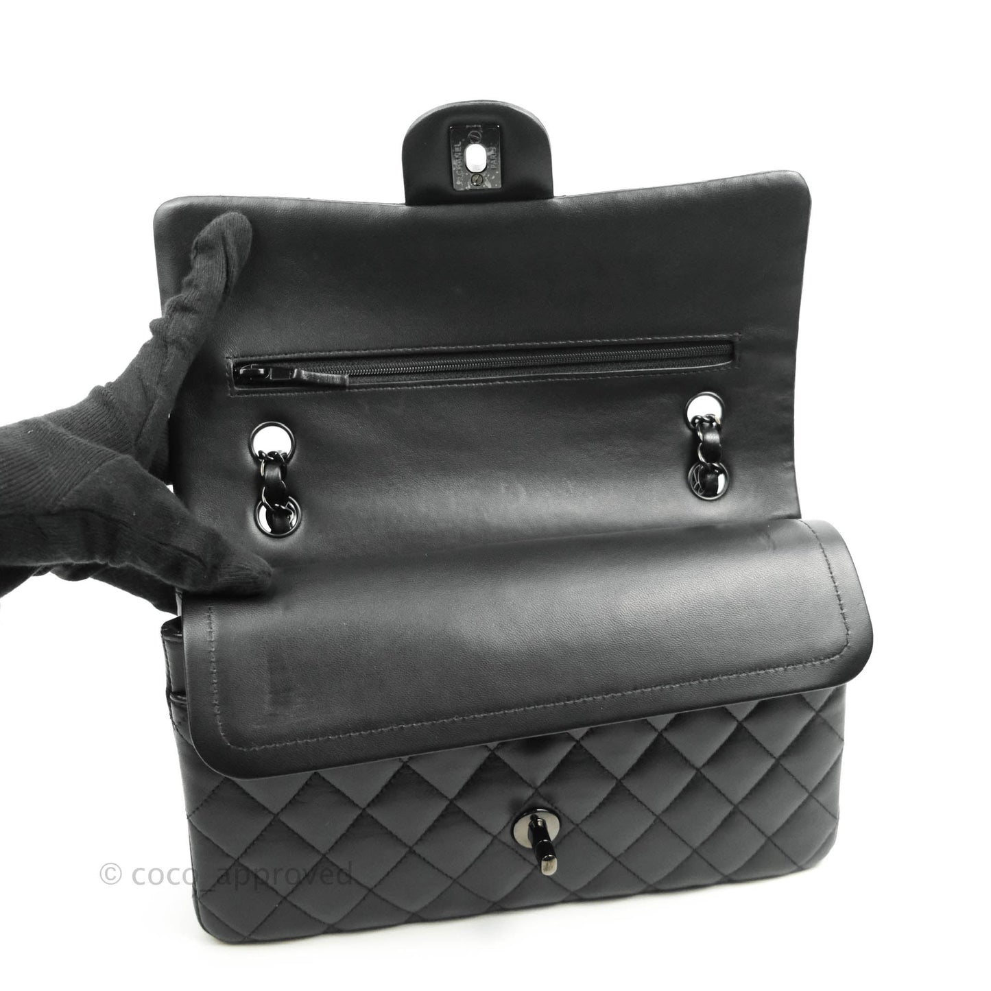 Chanel Classic Quilted M/L Medium Double Flap So Black Lambskin