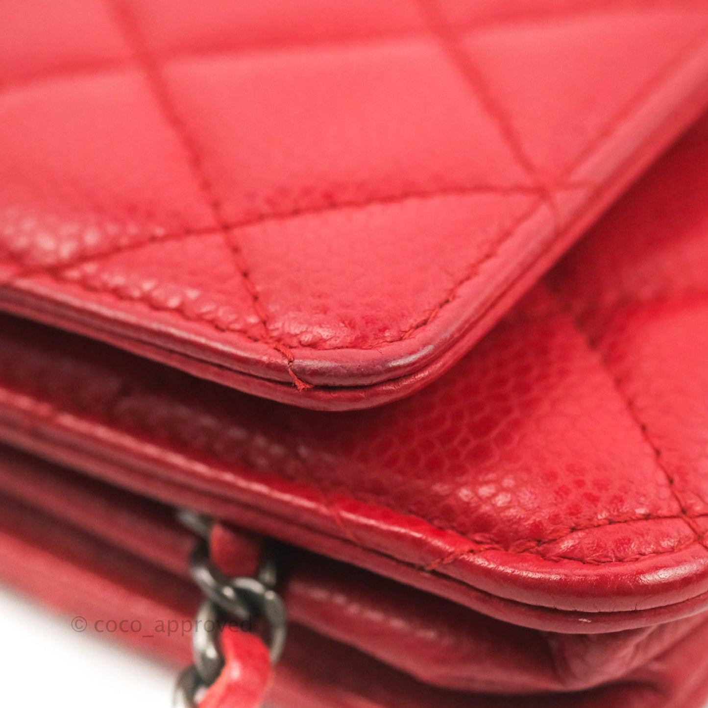 Chanel Quilted Classic Wallet on Chain WOC Red Caviar Ruthenium Hardware