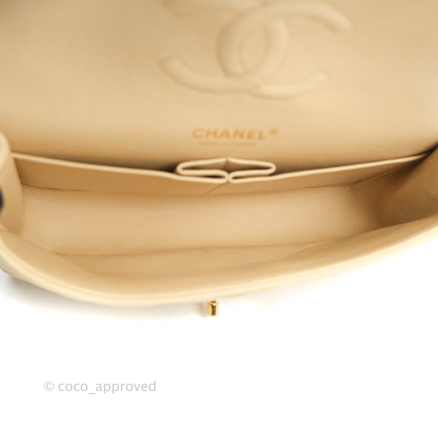 Chanel Classic M/L Medium Flap Quilted Beige Lambskin Gold Hardware