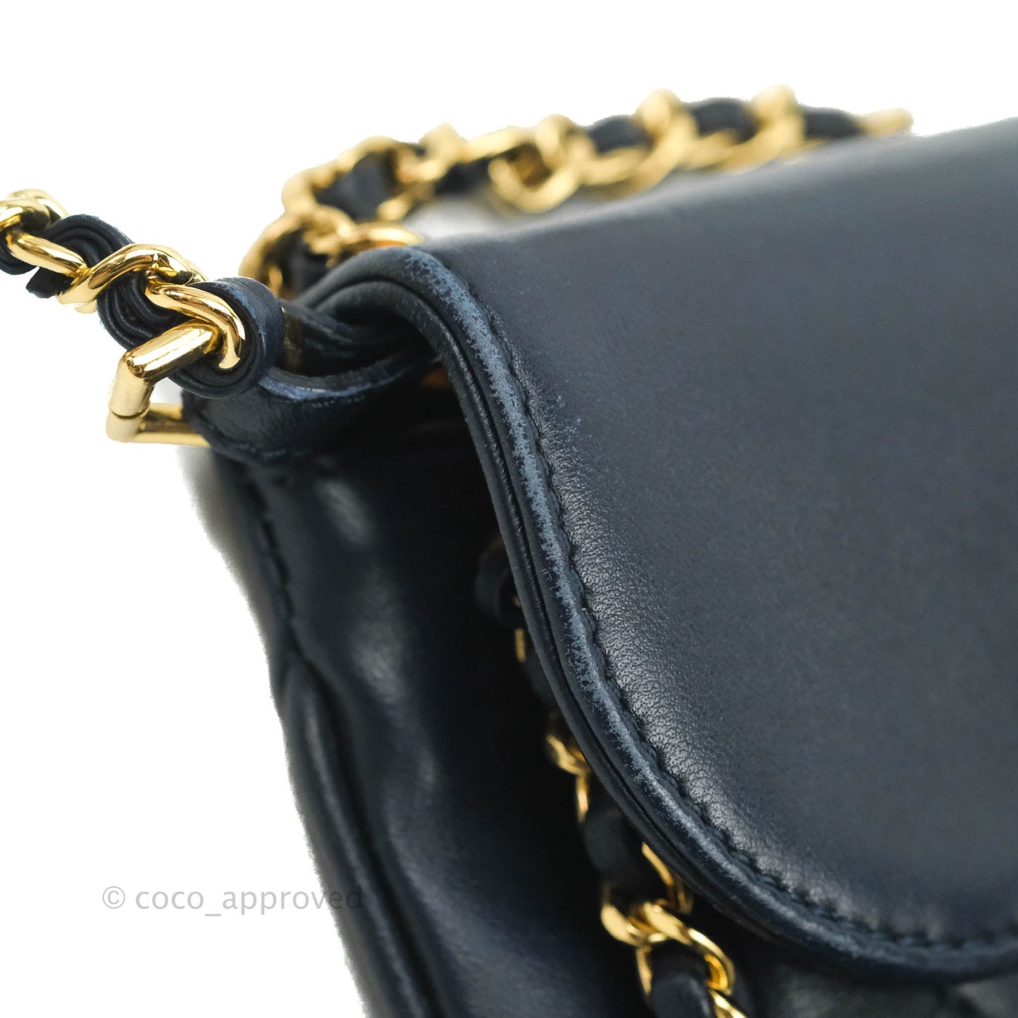 Chanel Flat Flap Bag With Chain Navy Calfskin Gold Hardware