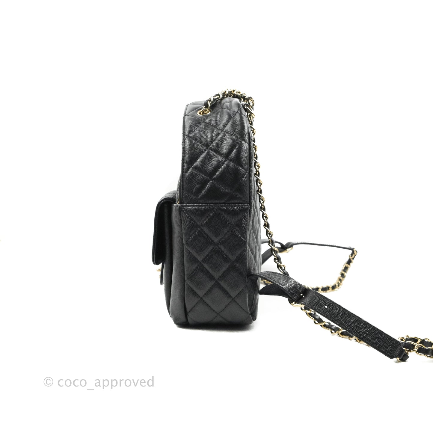 Chanel Quilted Large CC Day Backpack Black Caviar Gold Hardware