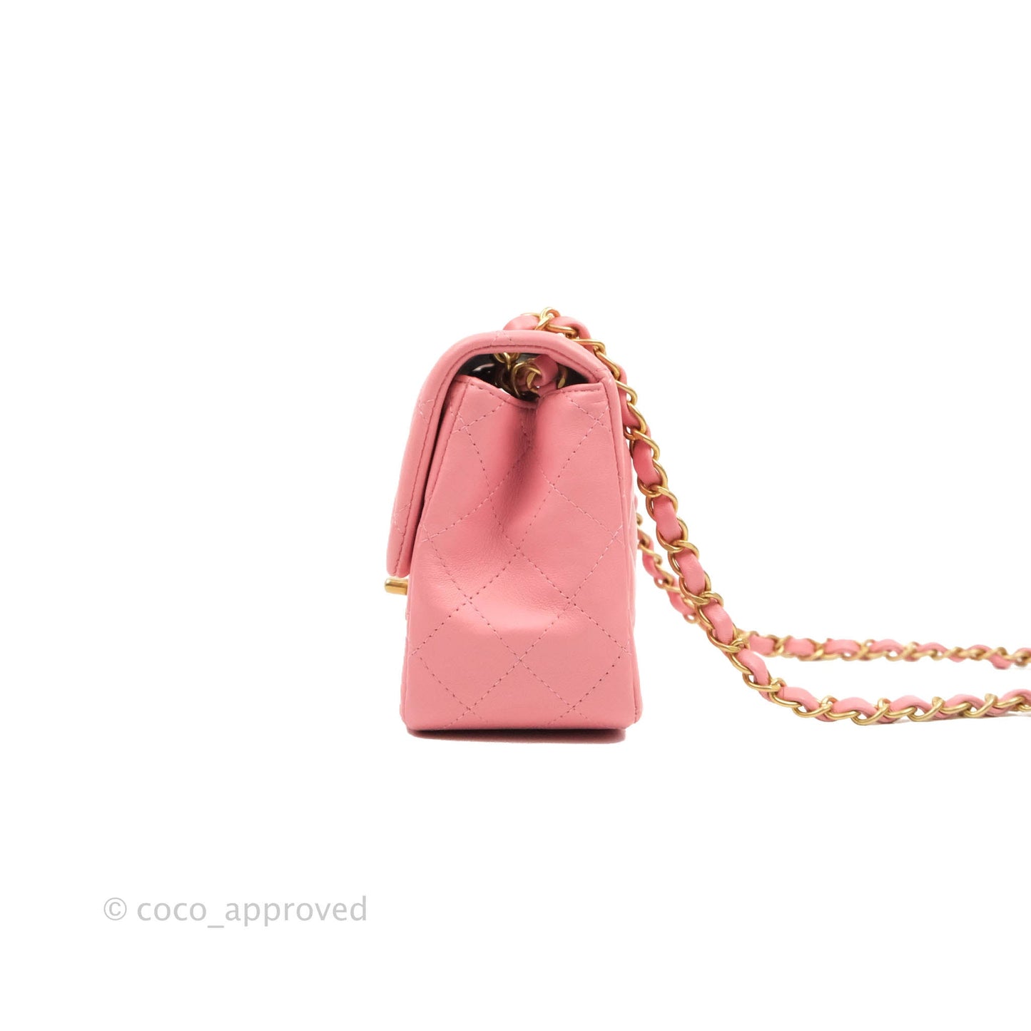 Chanel Mini Square Pink Lambskin Aged Gold Hardware