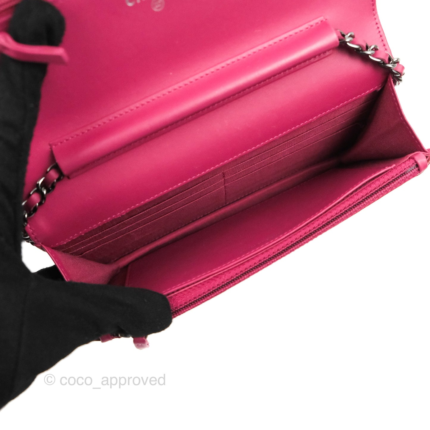 Chanel Wallet on Chain WOC Quilted Red Patent Ruthenium Hardware