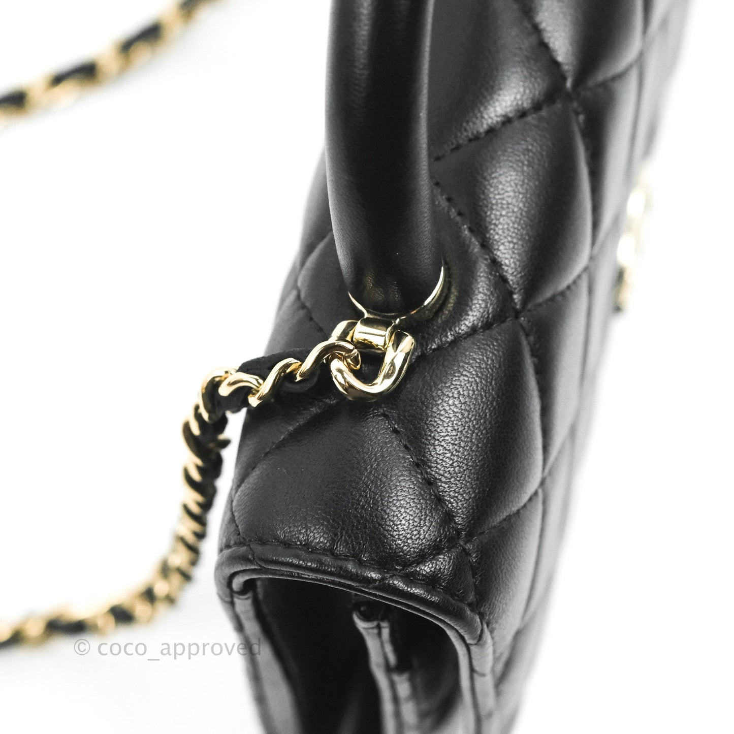 Chanel Quilted Top Handle Wallet on Chain WOC Black Lambskin Gold Hardware