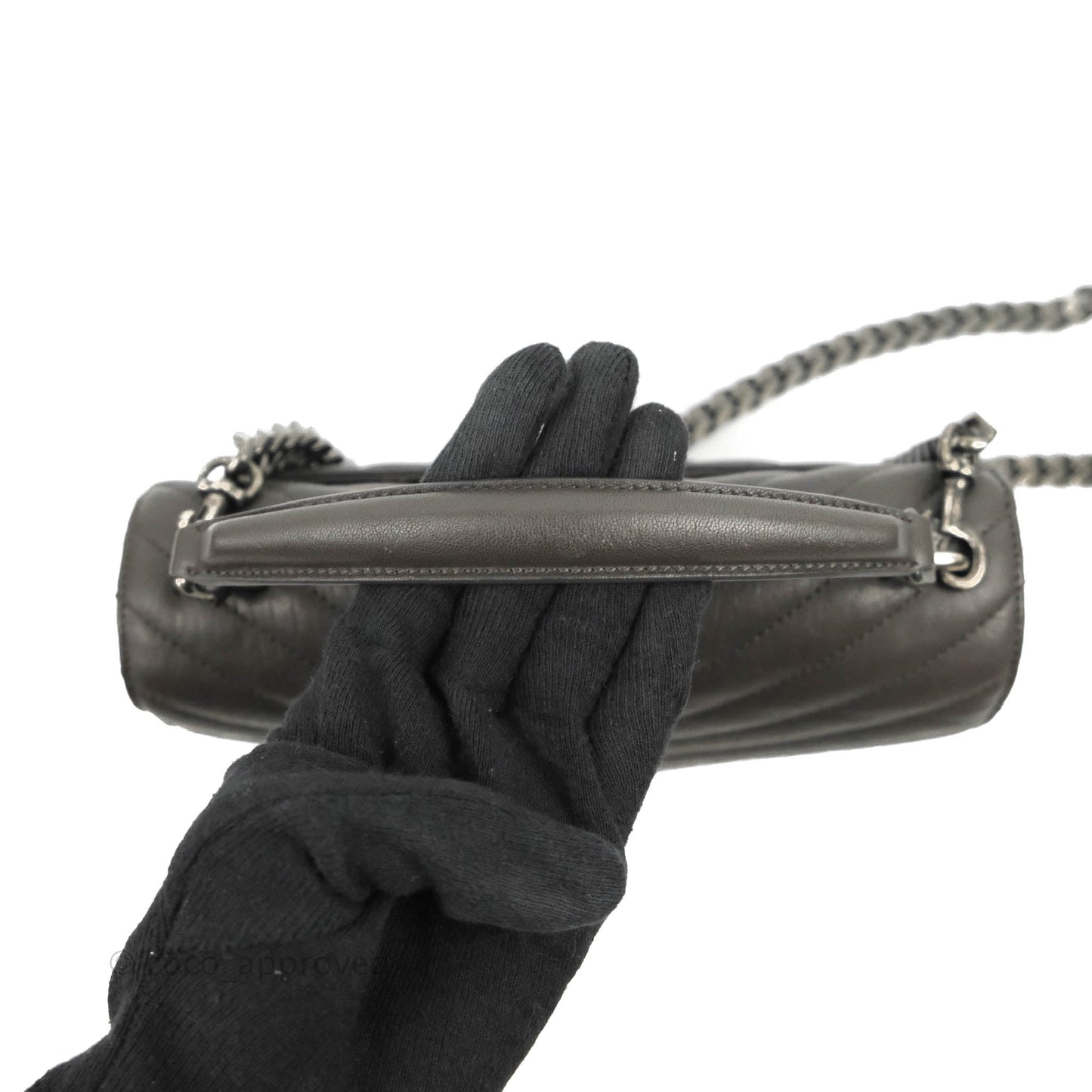Saint Laurent Chevron Medium College Grey Chain Bag Ruthenium Hardware
