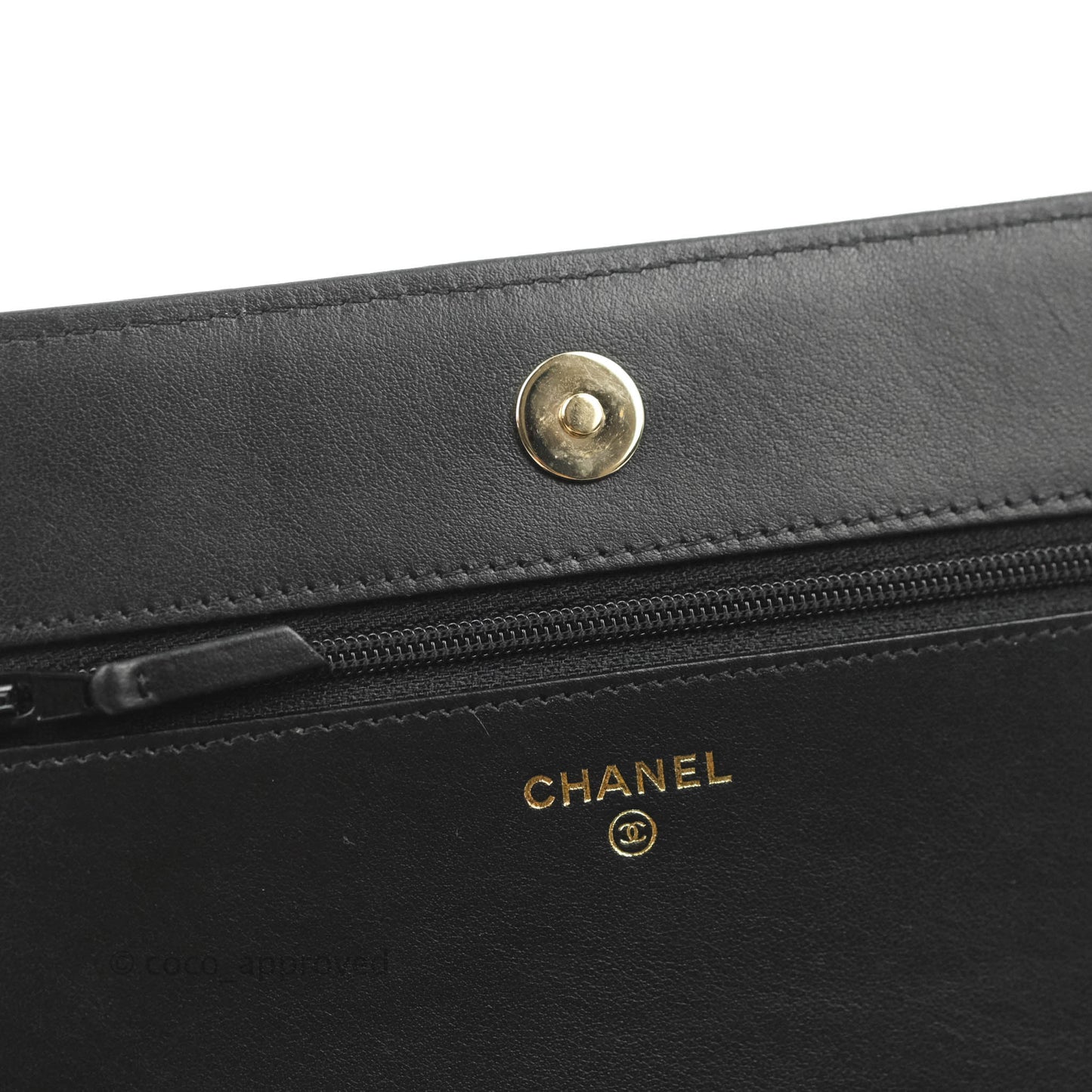 Chanel Chevron Boy Wallet On Chain Black Caviar Gold Hardware