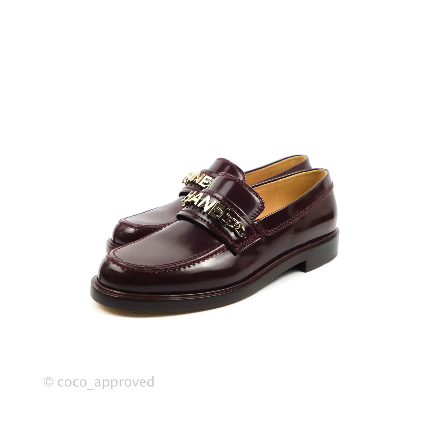Chanel Patent Calfskin Bordeaux Loafers 21S Size 37