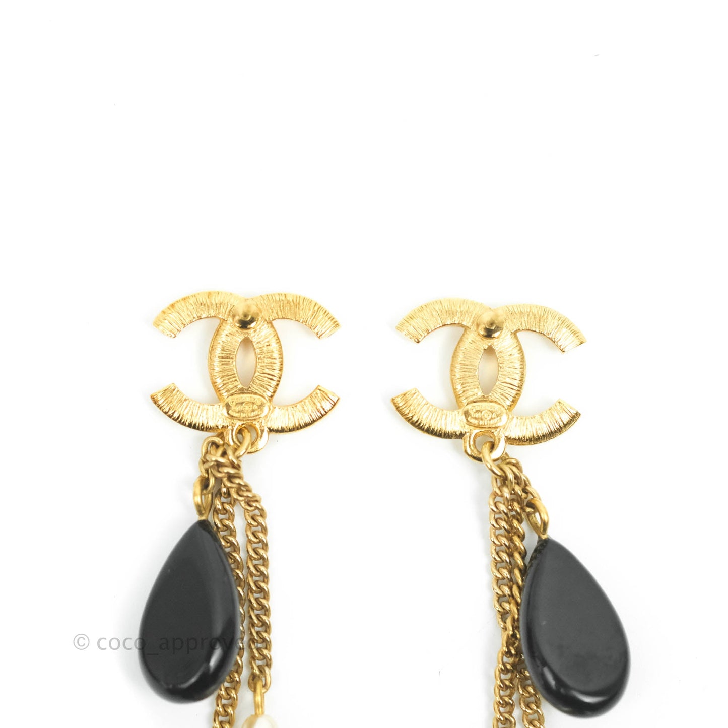 Chanel Dangling Multi Chain Camellia CC Earrings Gold Tone