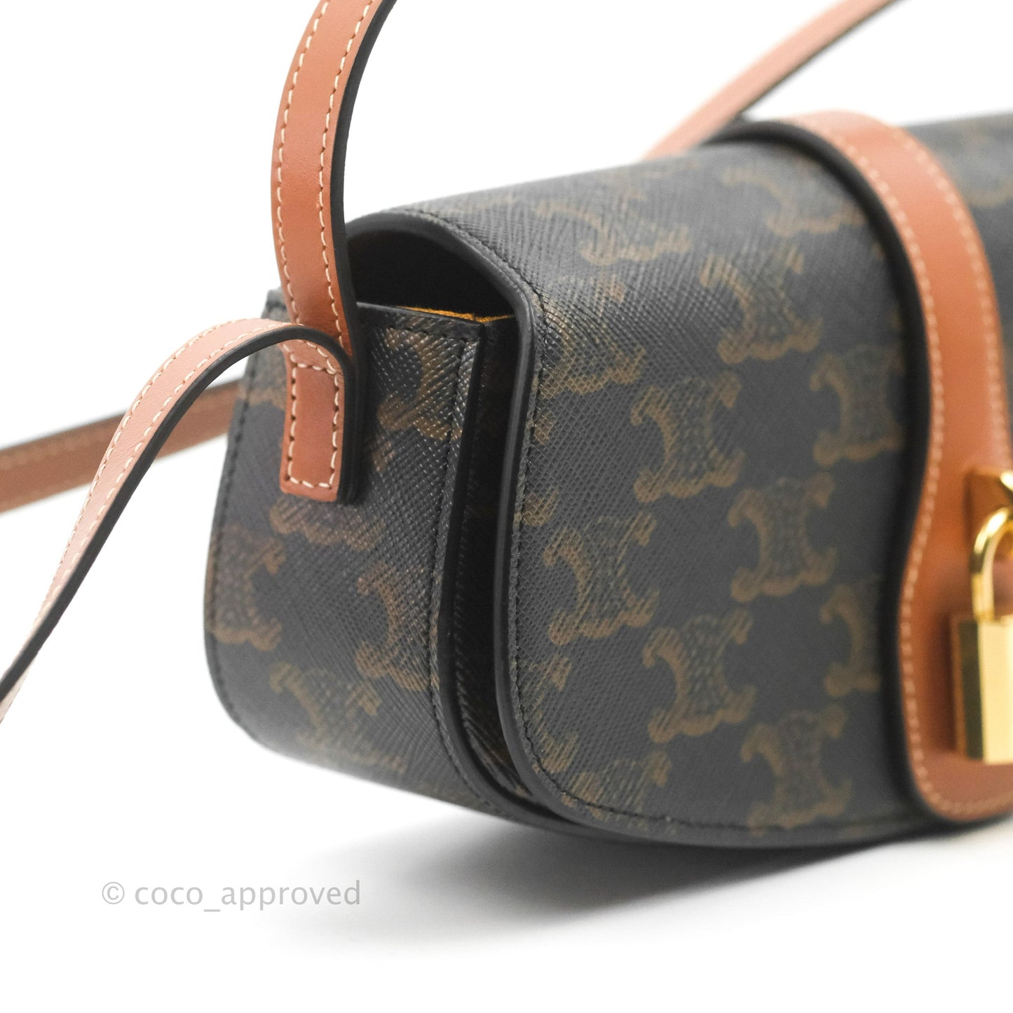 Celine Clutch on Strap Tabou Triomphe Canvas Tan Calfskin