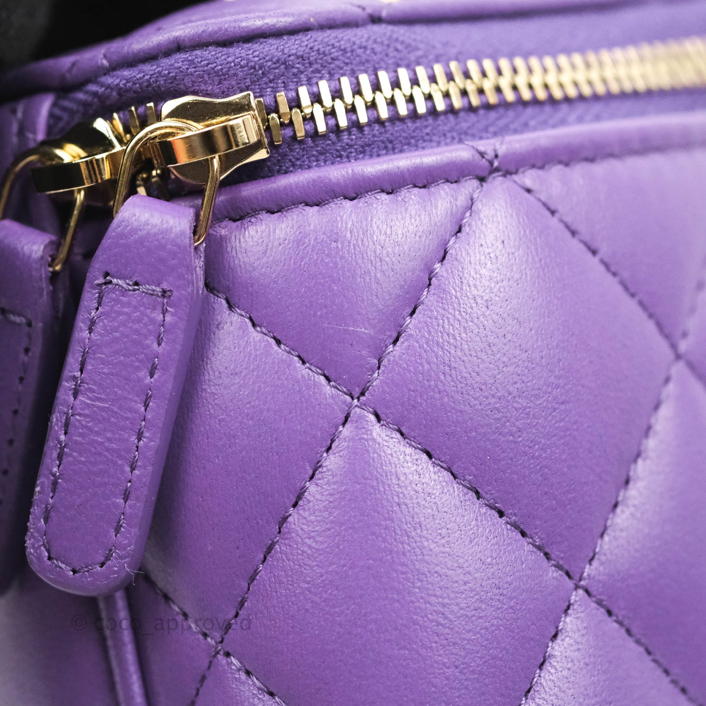 Chanel Classic Vanity Rectangular Top Handle With Chain Purple Lambskin Gold Hardware