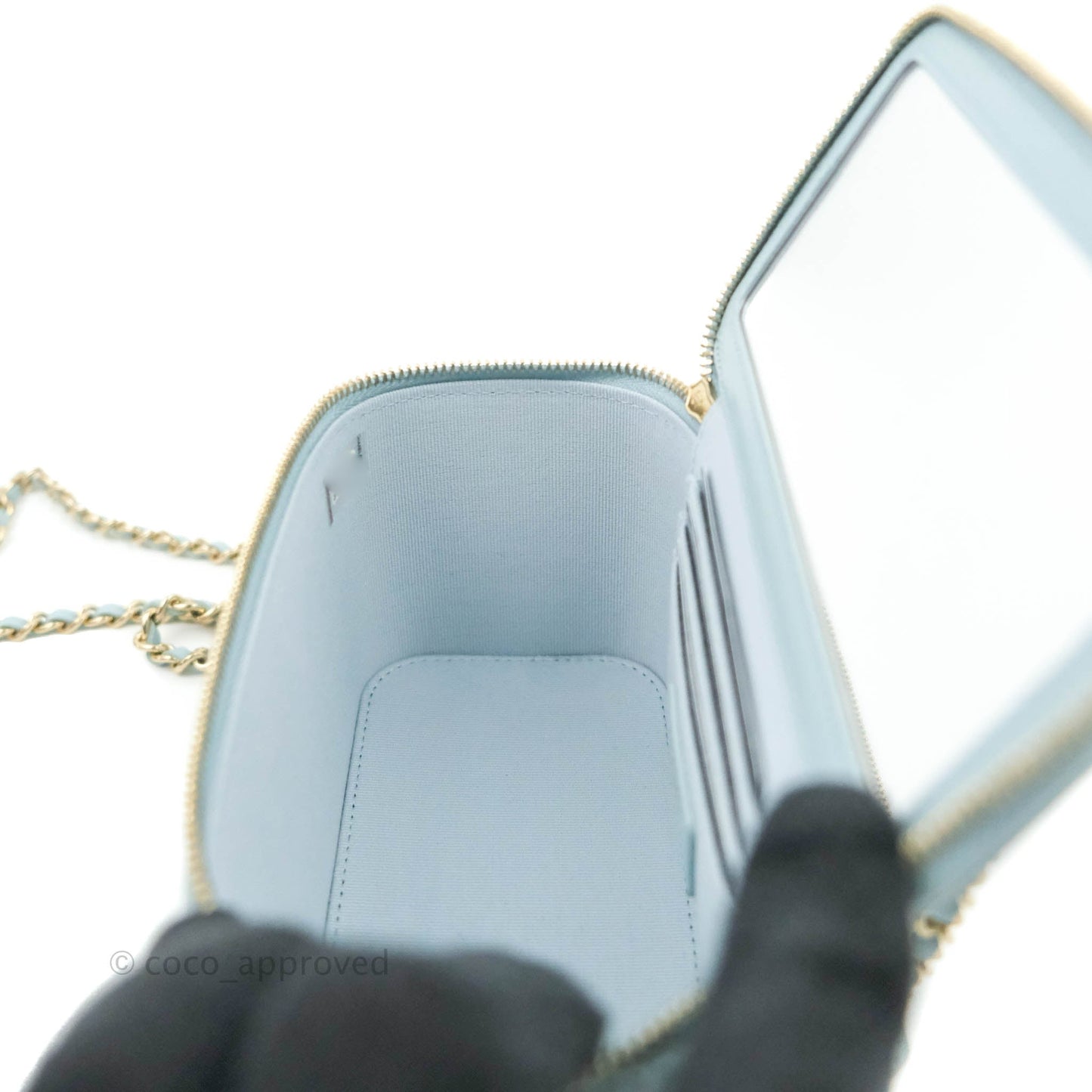 Chanel Vanity Rectangular Top Handle Light Blue Lambskin Gold Hardware