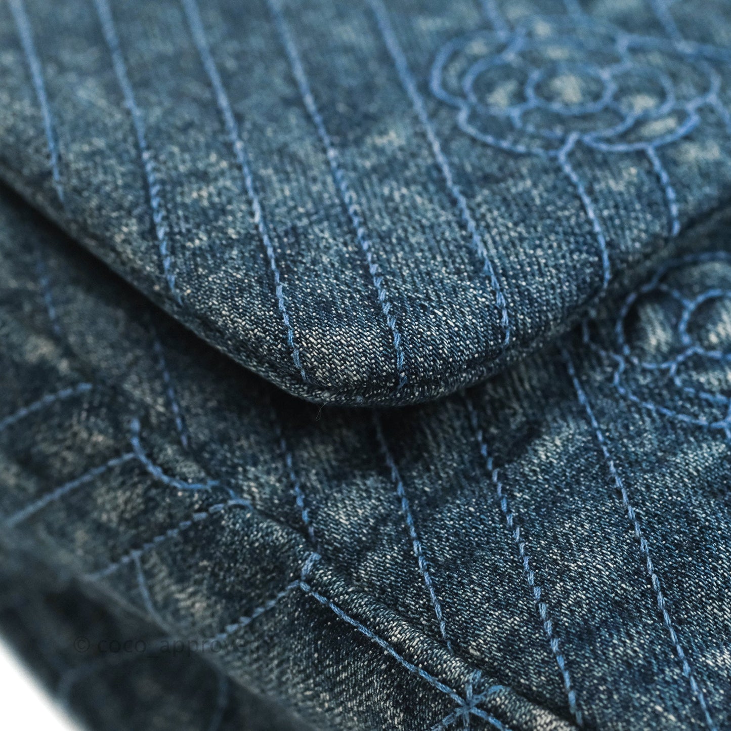 Chanel Camellia Embroidered Flap Bag Blue Washed Denim Silver Hardware