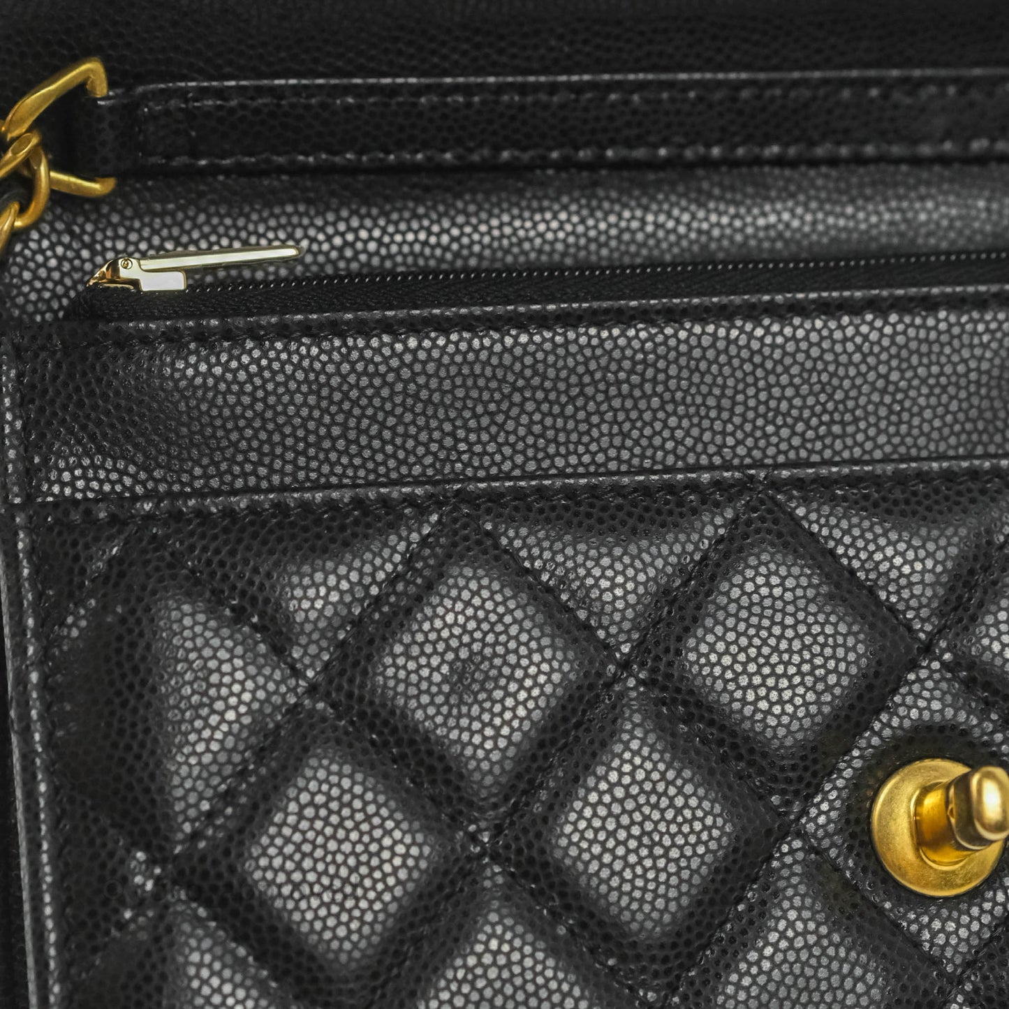 Chanel Quilted Gold CC Coin Wallet on Chain WOC Black Caviar Gold Hardware