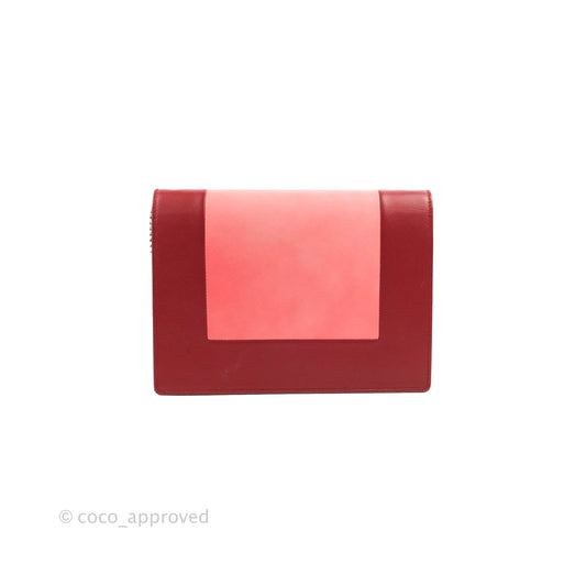 Celine Frame Evening Clutch On Chain Red Pink Smooth Lambskin Silver Hardware
