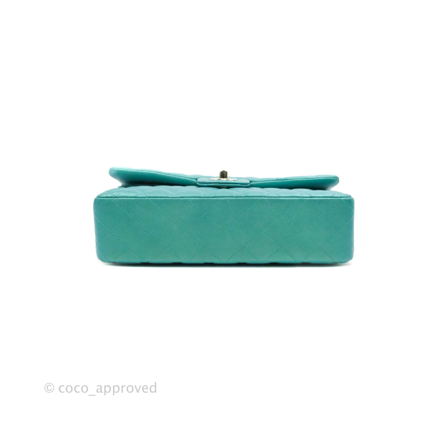 Chanel Classic M/L Medium Double Flap Iridescent Turquoise Calfskin Gold Hardware