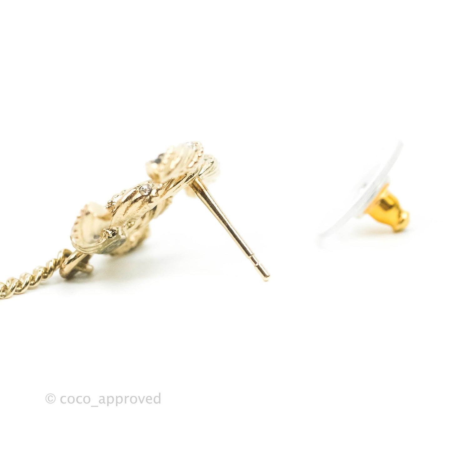 Chanel CC Crystal Black Resin Pearl Long Drop Earrings Gold Tone 19P