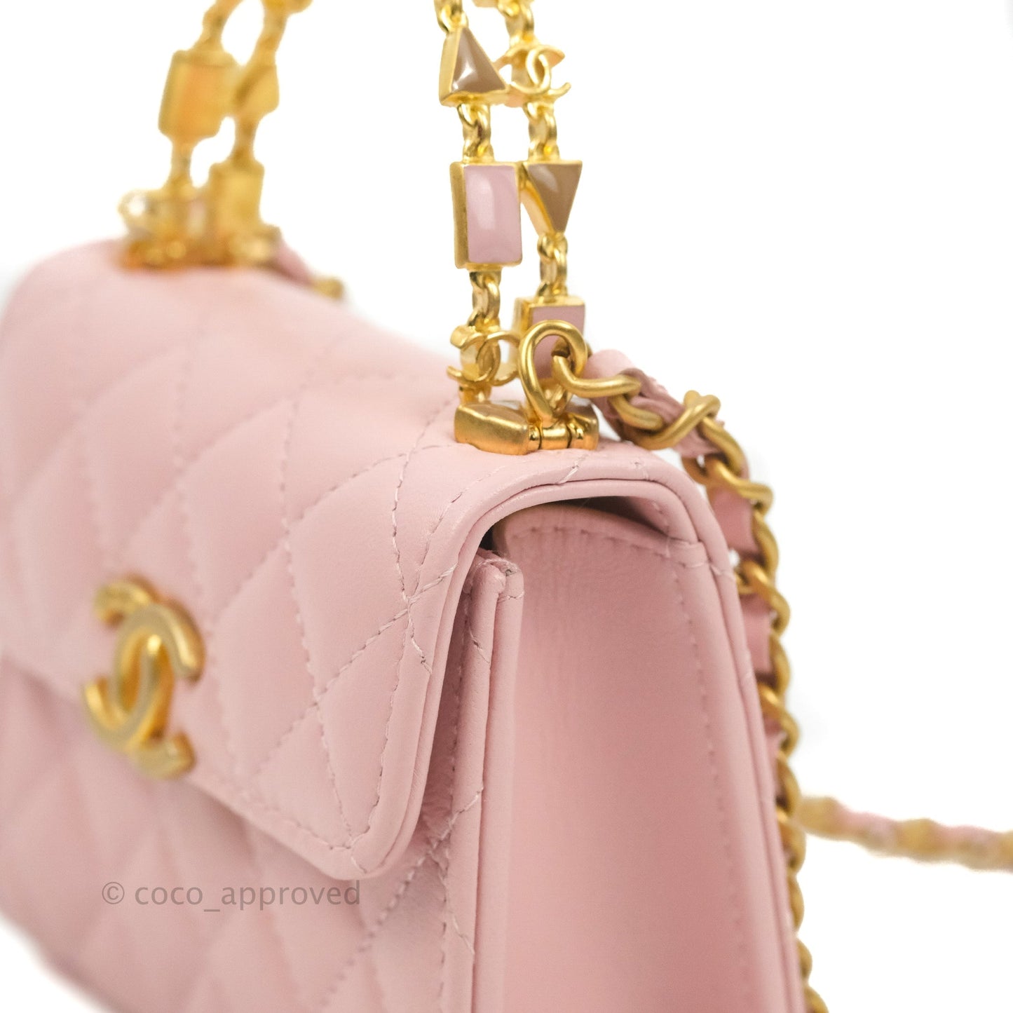 Chanel Mini Enamel Handle Clutch on Chain Pink Lambskin Gold Hardware 22B