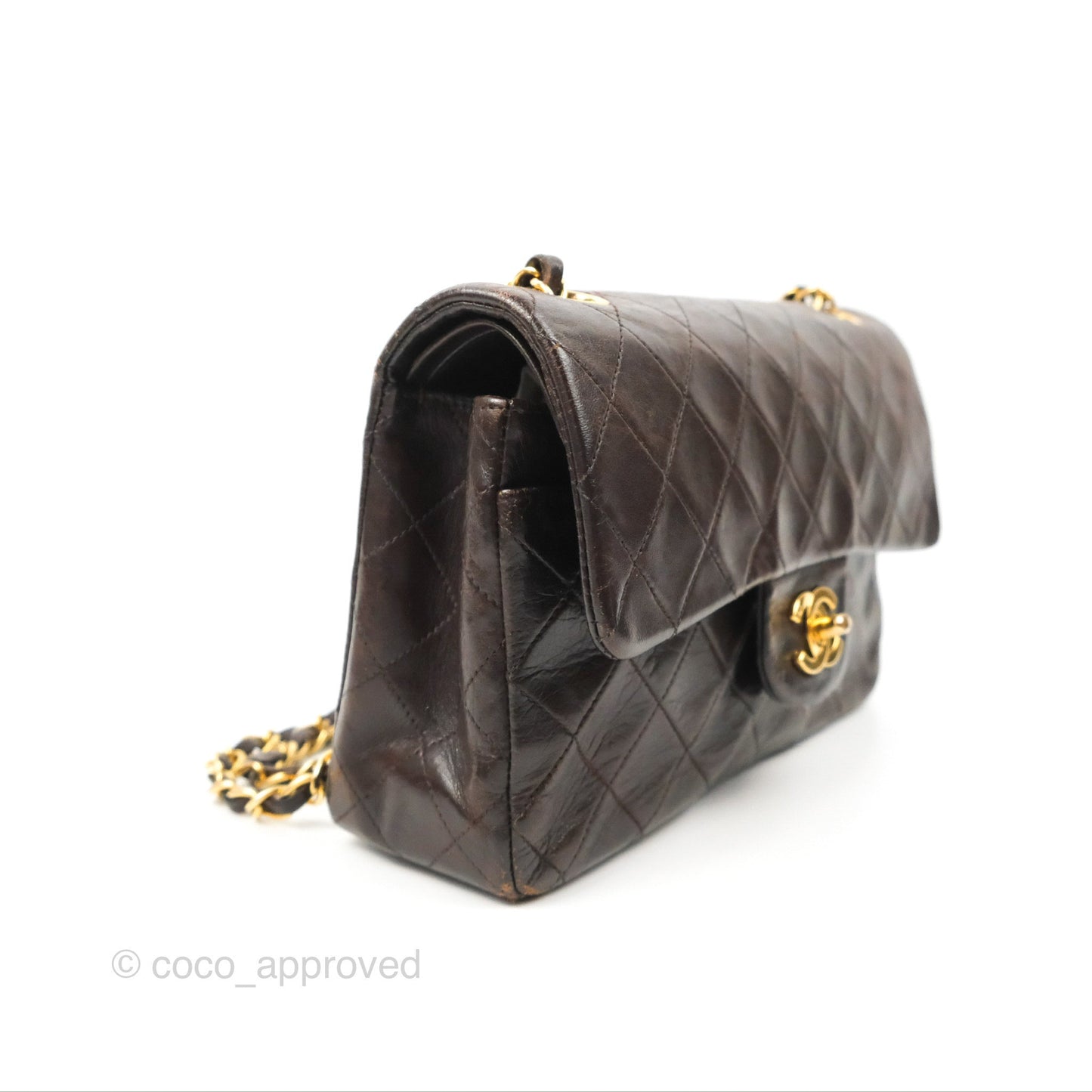 Chanel Vintage Small Classic Flap Brown Lambskin 24K Gold Hardware