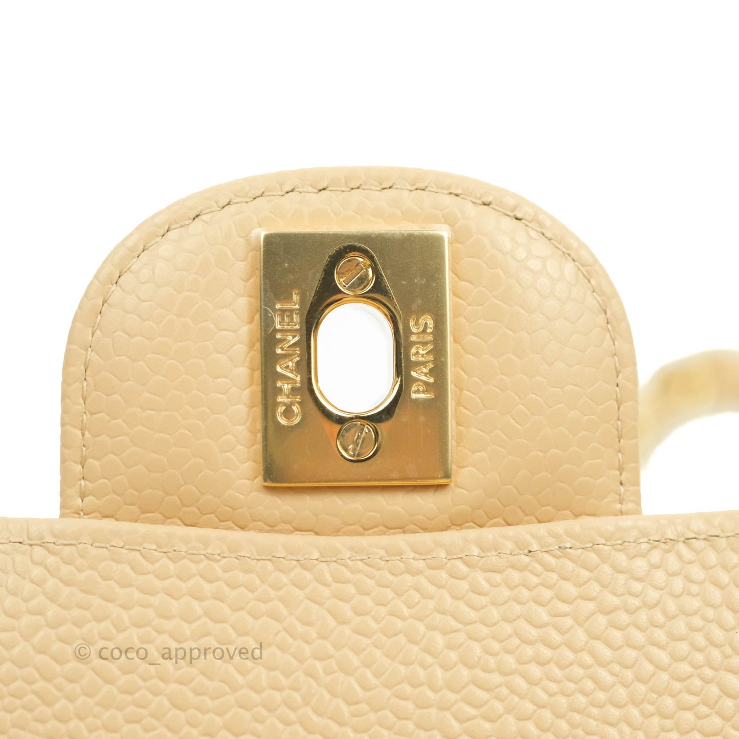 Chanel S/M Small Classic Quilted Flap Beige Caviar Gold Hardware