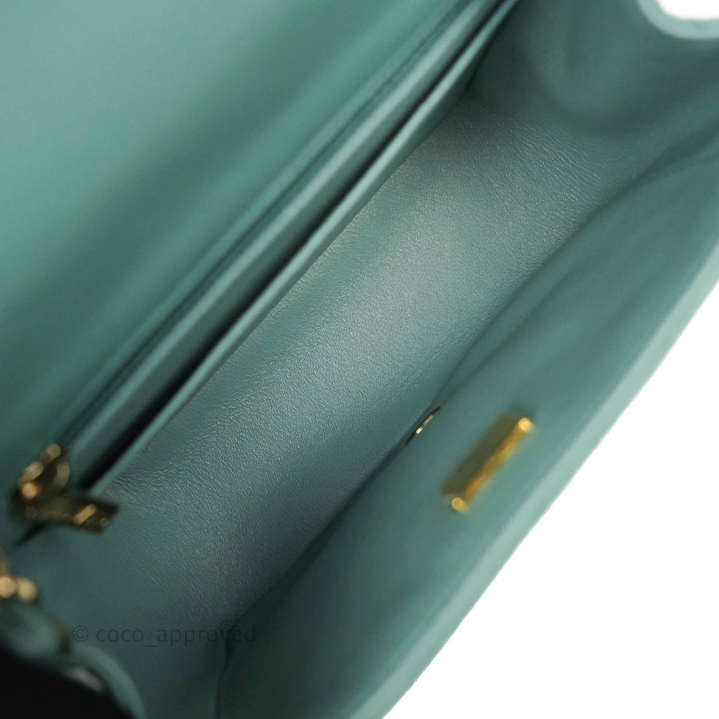 Chanel Mini Square Teal Green Lambskin Gold Hardware