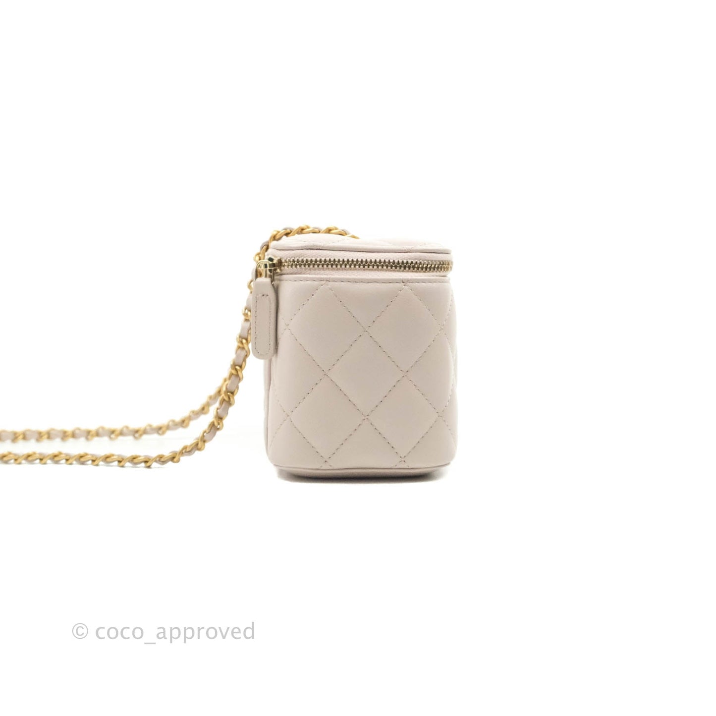 Chanel Vanity with Pearl Crush Chain Pale Lilac Pink Lambskin Aged Gold Hardware
