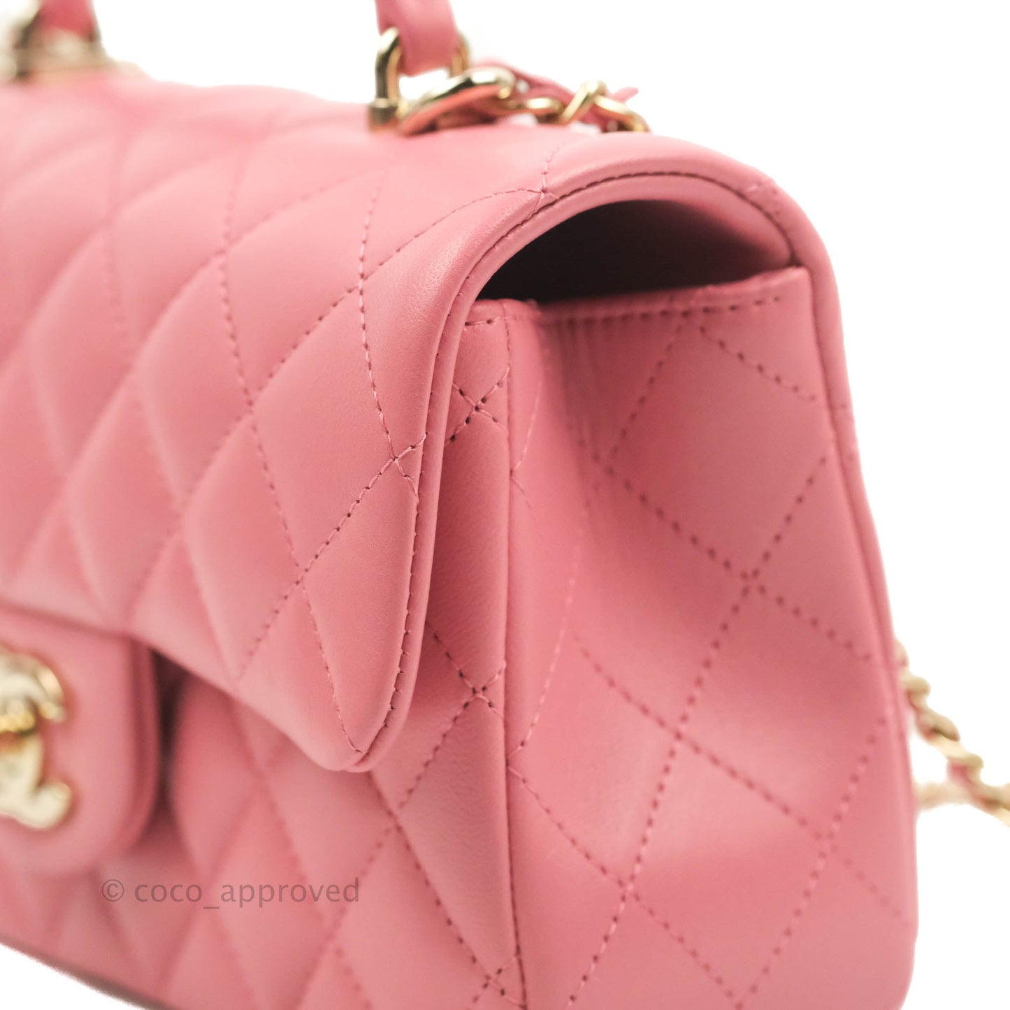 Chanel Top Handle Mini Rectangular Flap Bag Pink Lambskin Gold Hardware