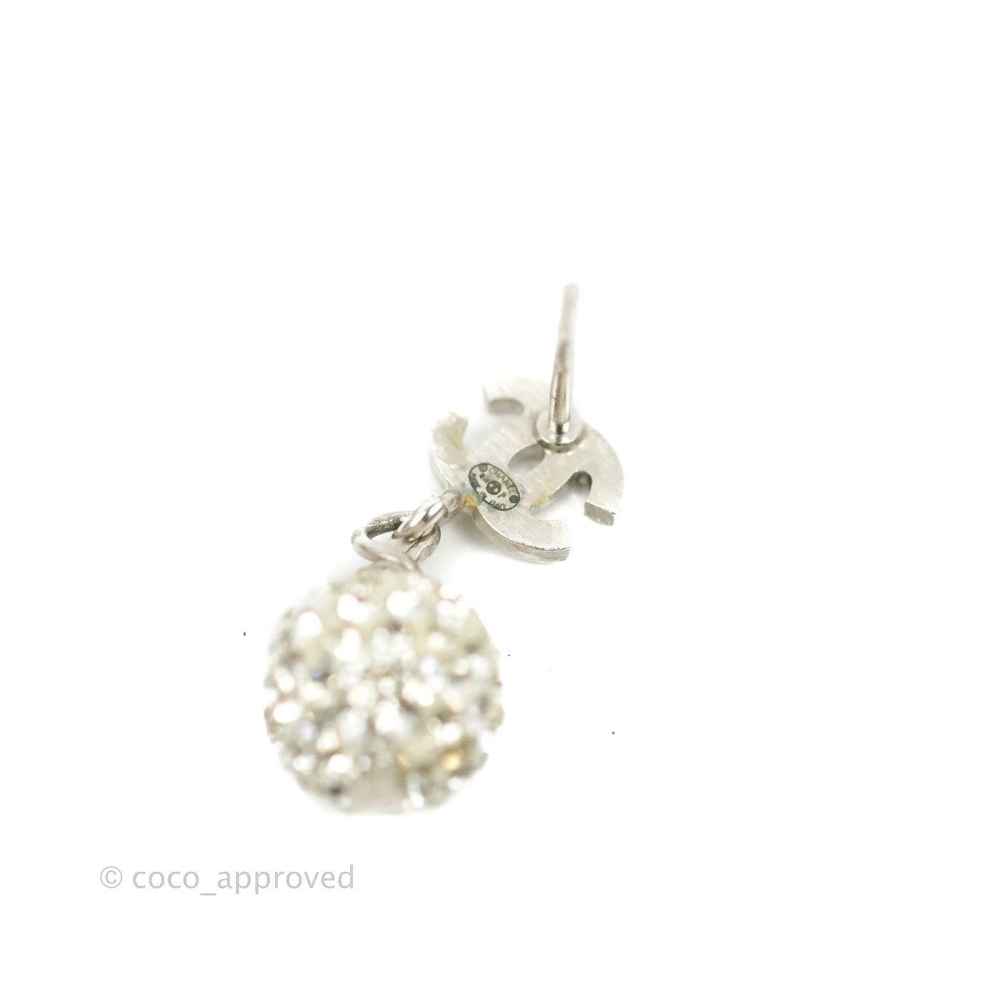 Chanel Crystal CC Drop Earrings Silver Hardware 11P