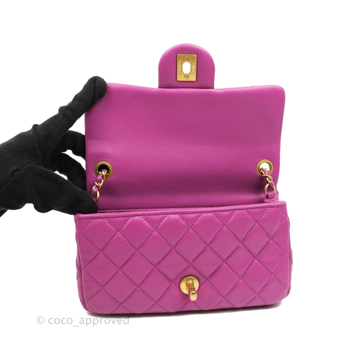 Chanel Mini Rectangular Pearl Crush Quilted Purple Lambskin Aged Gold Hardware