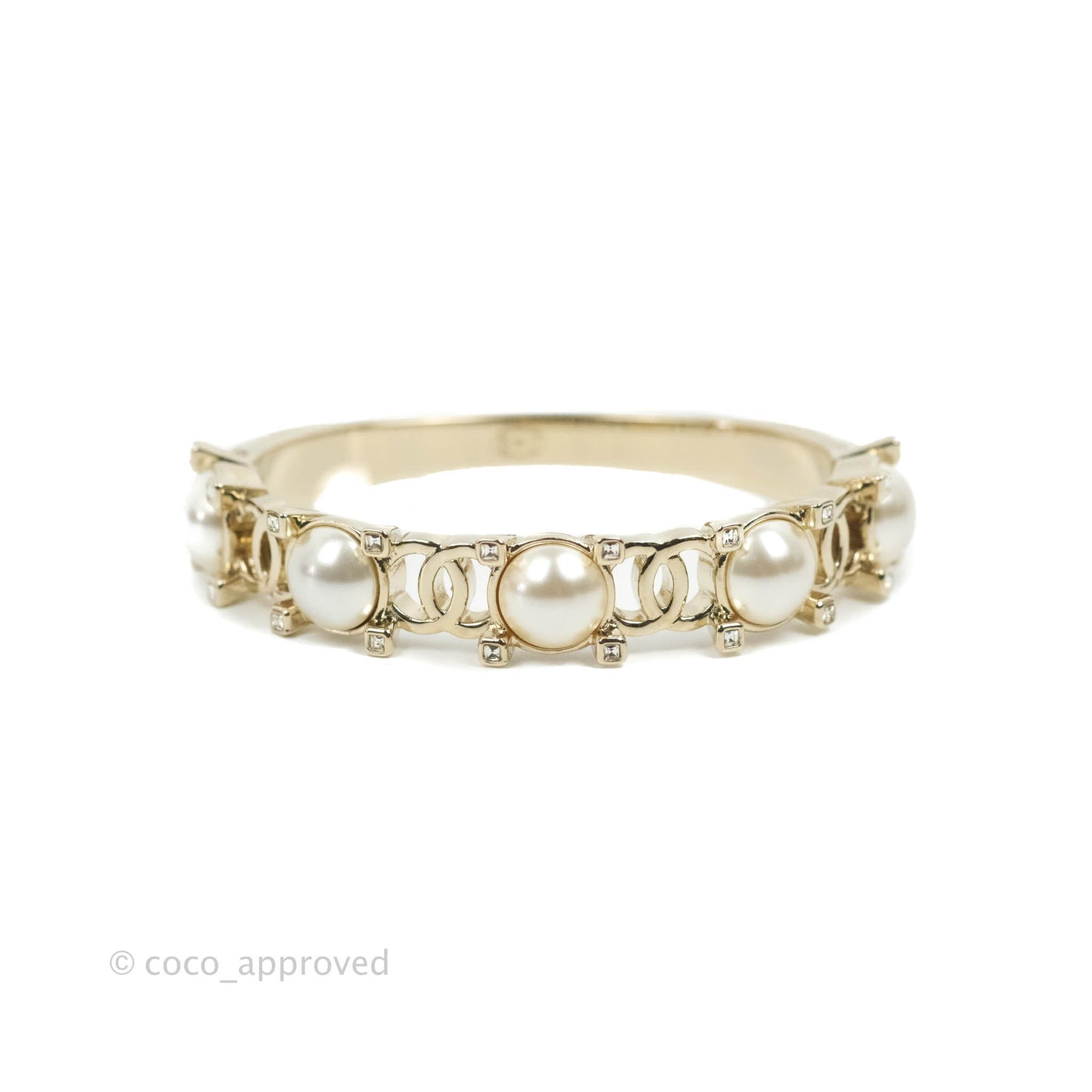 Chanel CC Crystal Pearl Bracelet Gold Tone 21A
